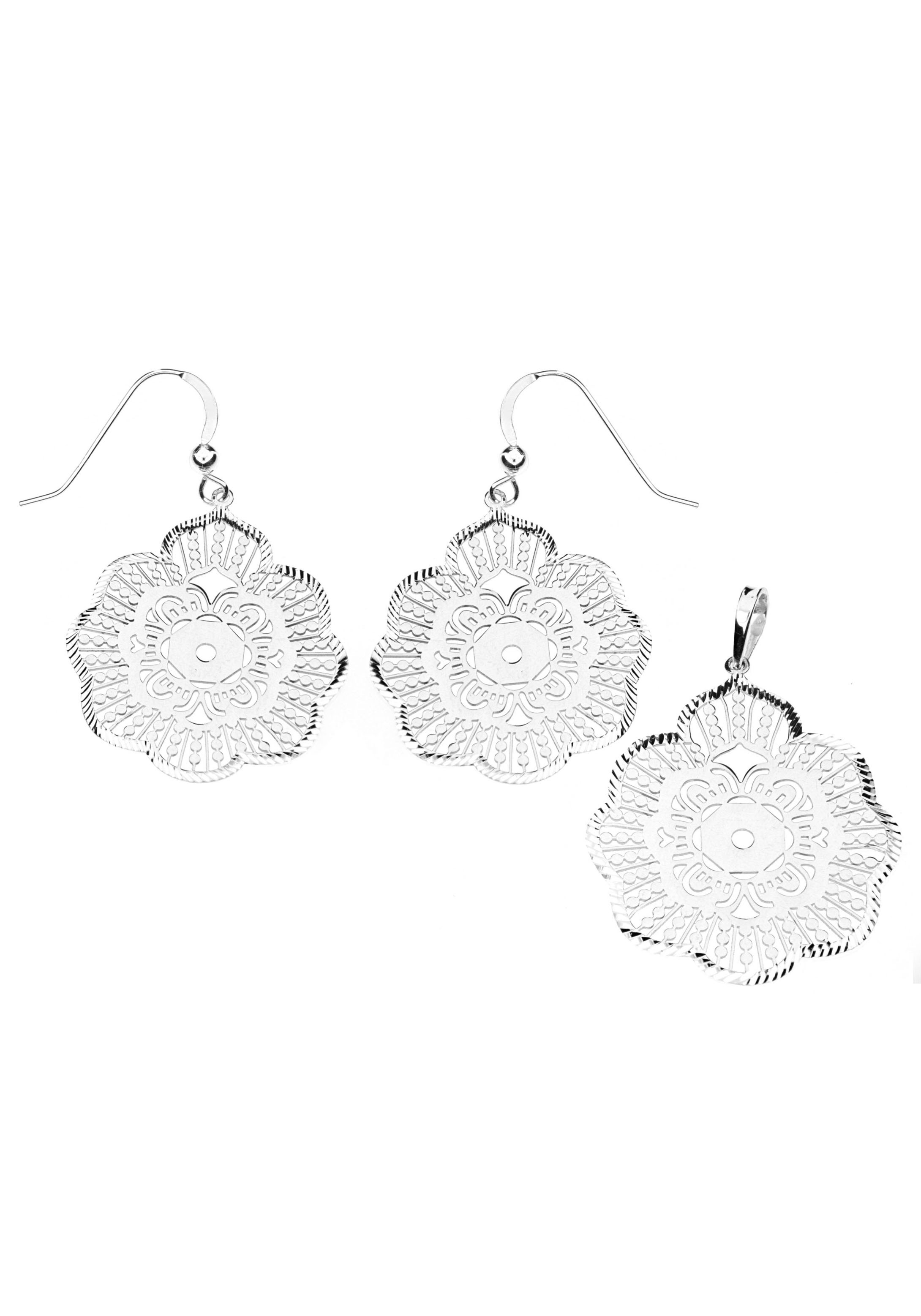 Firetti Schmuckset »Blume mit Ornament und geriffeltem Rand, Glanz, diamantiert«