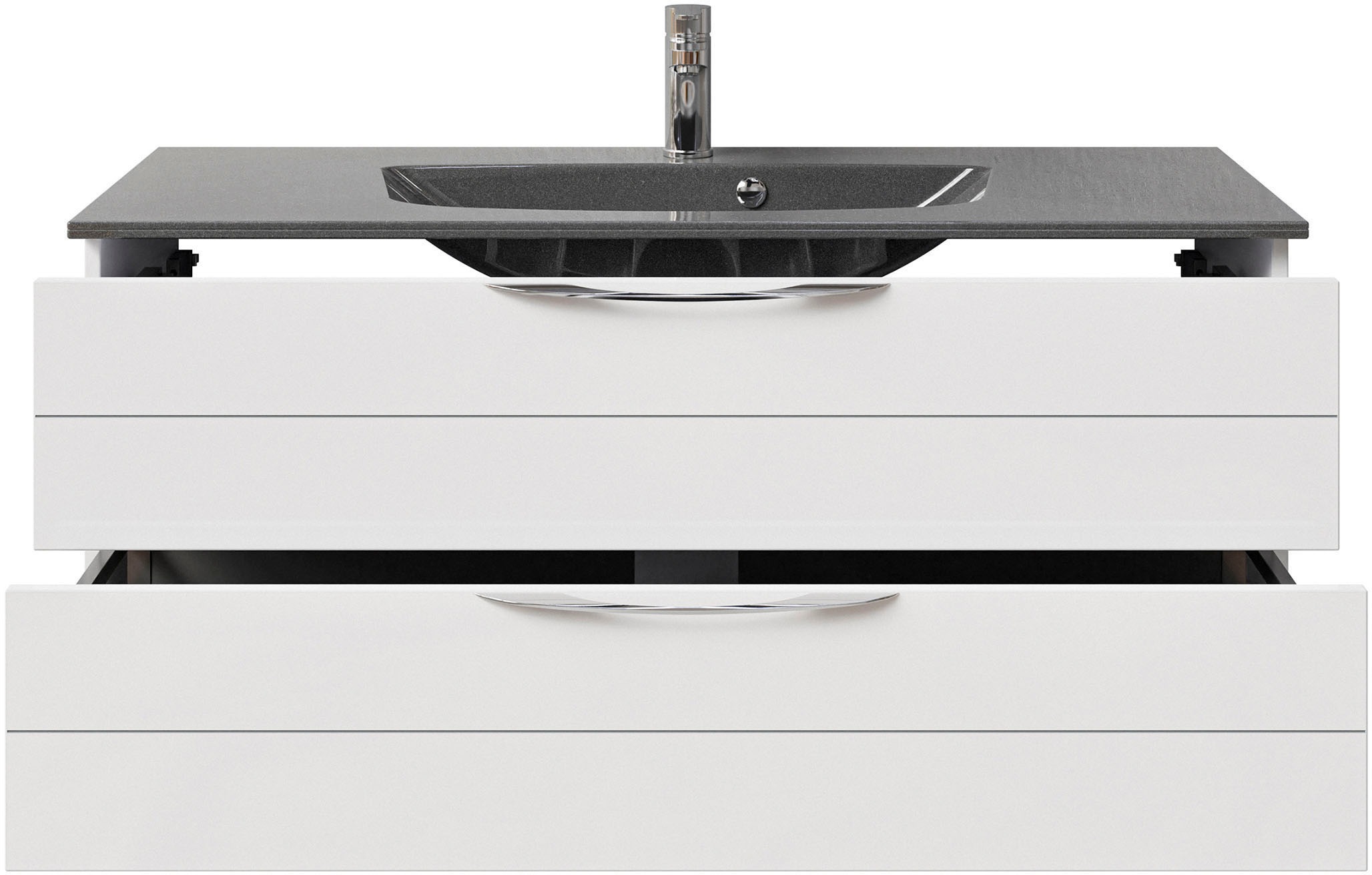 Saphir Waschtisch »Serie 6025 Mineralmarmor-Waschtisch mit Unterschrank, 117 cm breit«, Waschplatz mit 2 Schubladen, hängend, verschiedene Ausführungen