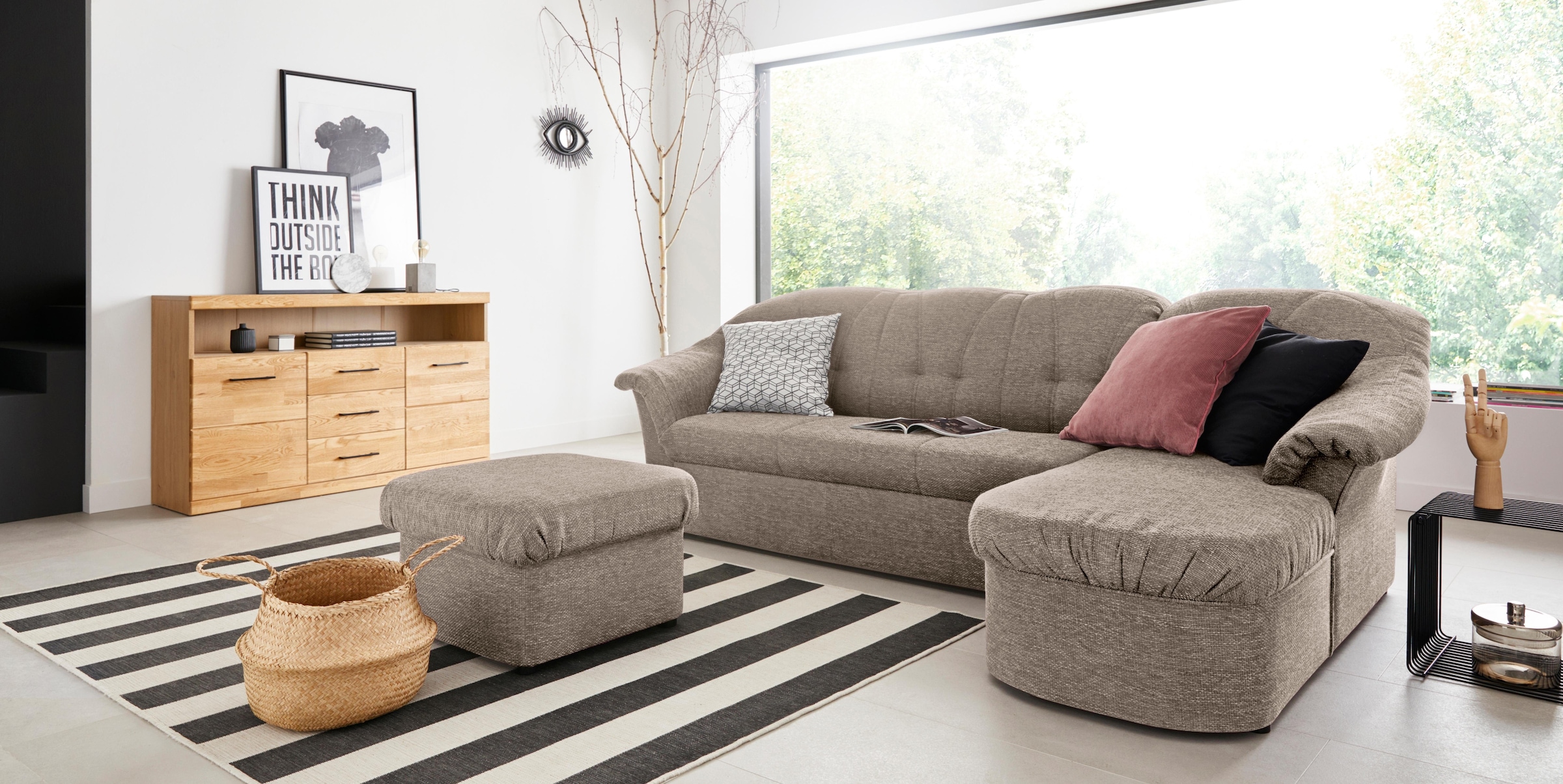 DOMO collection Ecksofa »Pegnitz, elegante Rückensteppung, kompakte Stellmaße 238/141cm, L-Form«, wahlweise mit Bettfunktion