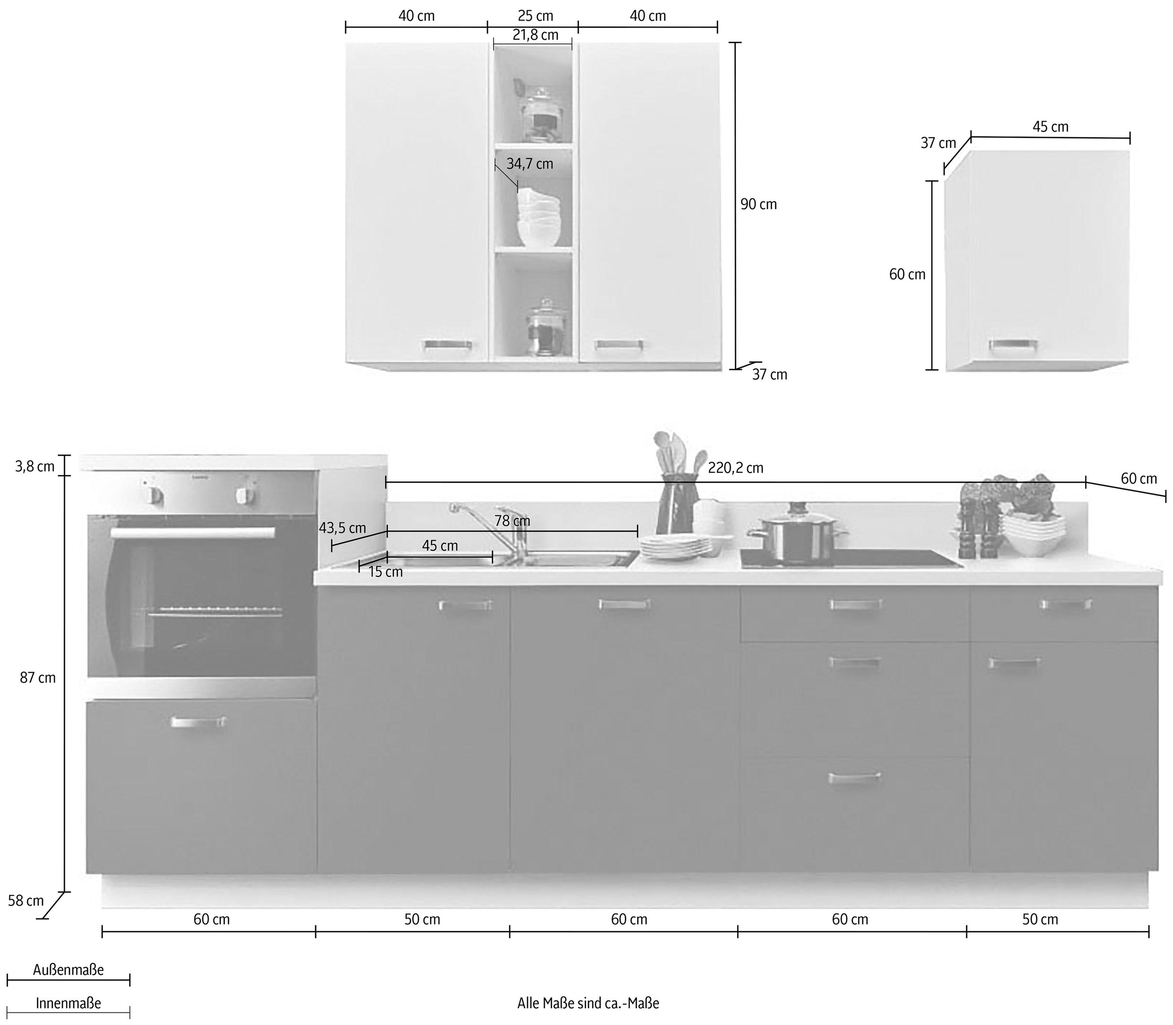 KOCHSTATION Küchenzeile »"KS-Bari", wahlw. mit E-Geräten & Geschirrspüler«, Soft-Close-Funktion und Vollauszügen, vormontiert, Breite 280 cm