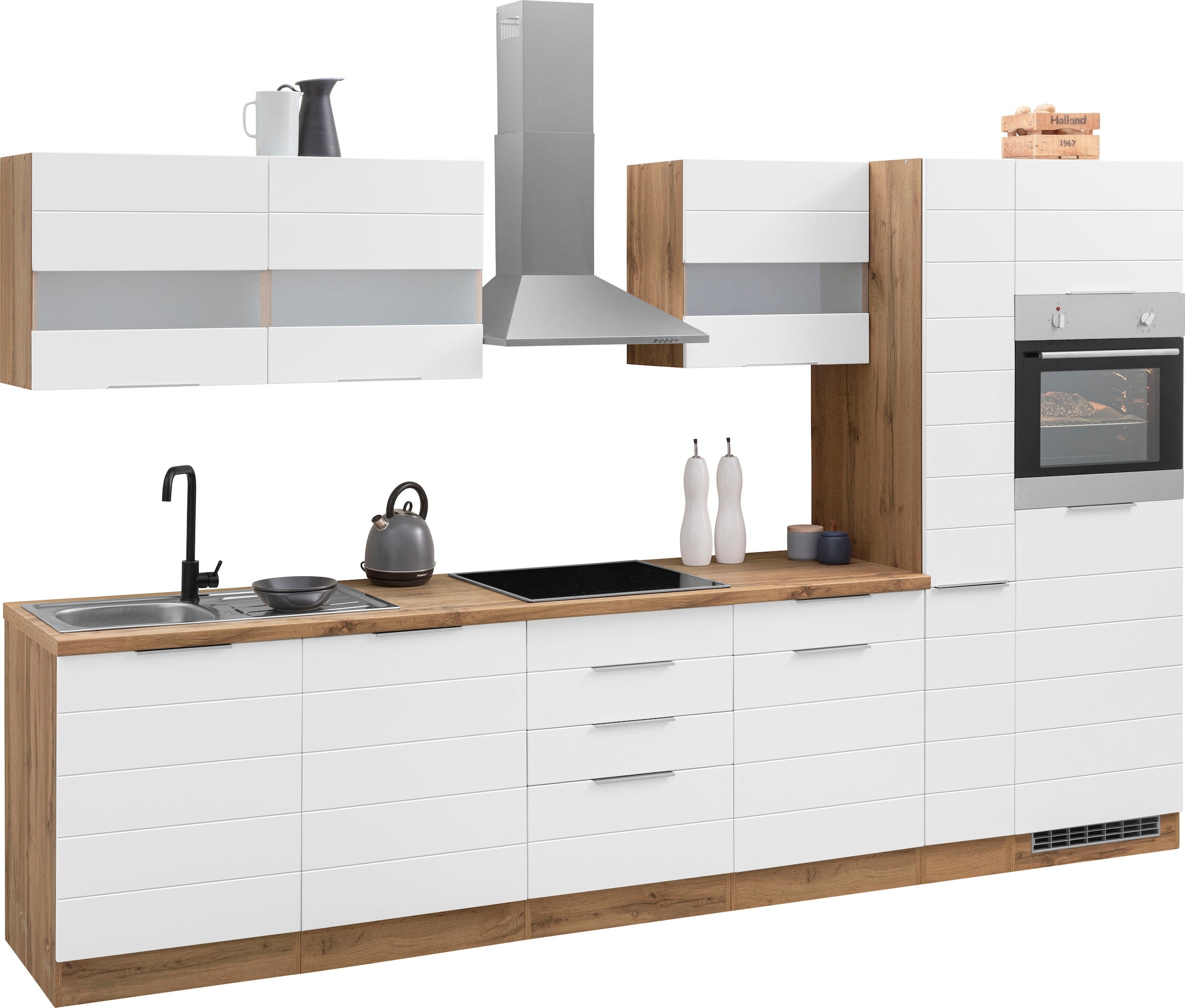 KOCHSTATION Küchenzeile »KS-Luhe« 330 cm breit, wahlweise mit oder ohne E-Geräten, gefräste MDF-Fronten