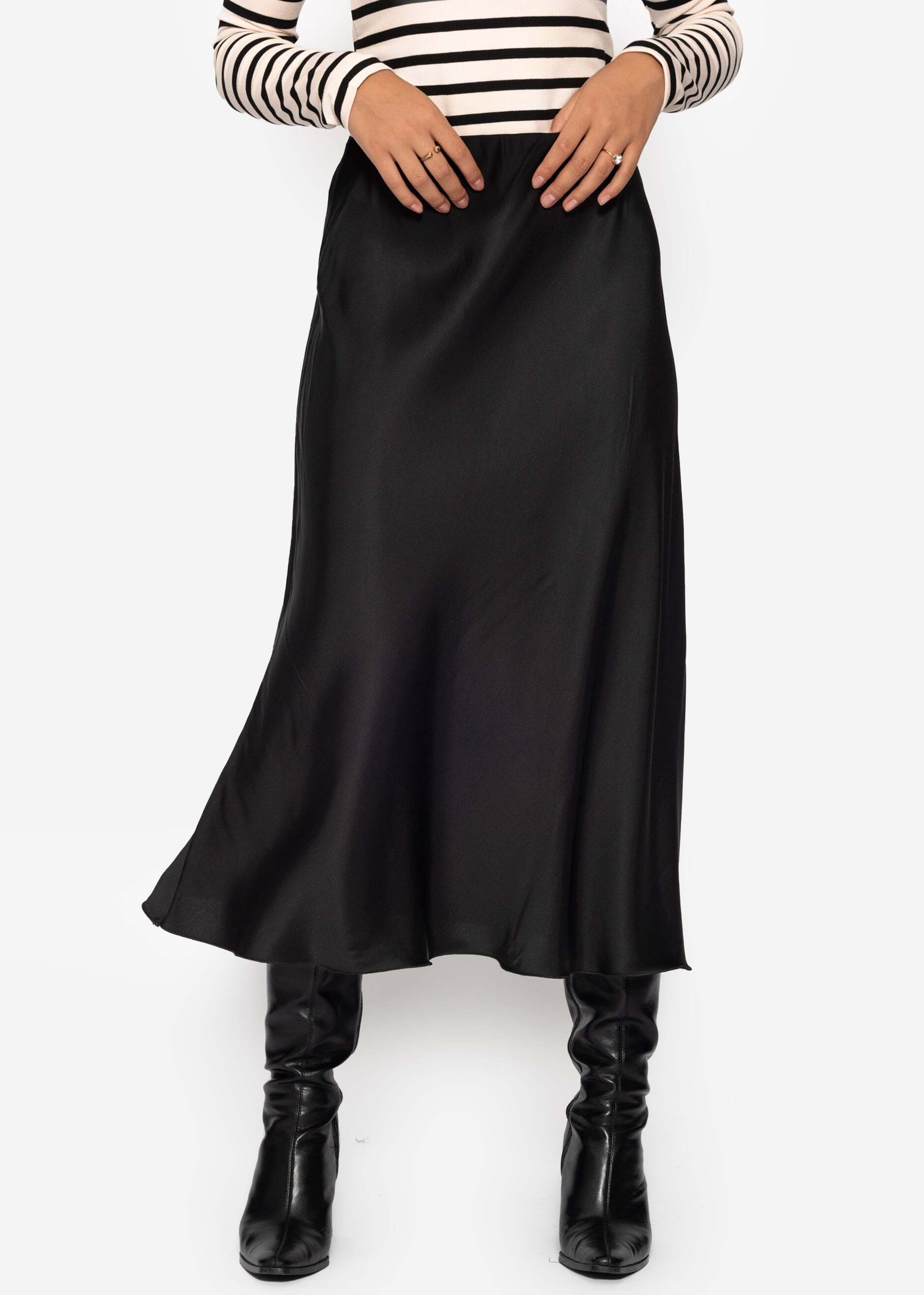 SASSYCLASSY Satinrock »Satinrock« Satin Rock in A Linie in Midi Länge mit elastischem Bund Schwarz