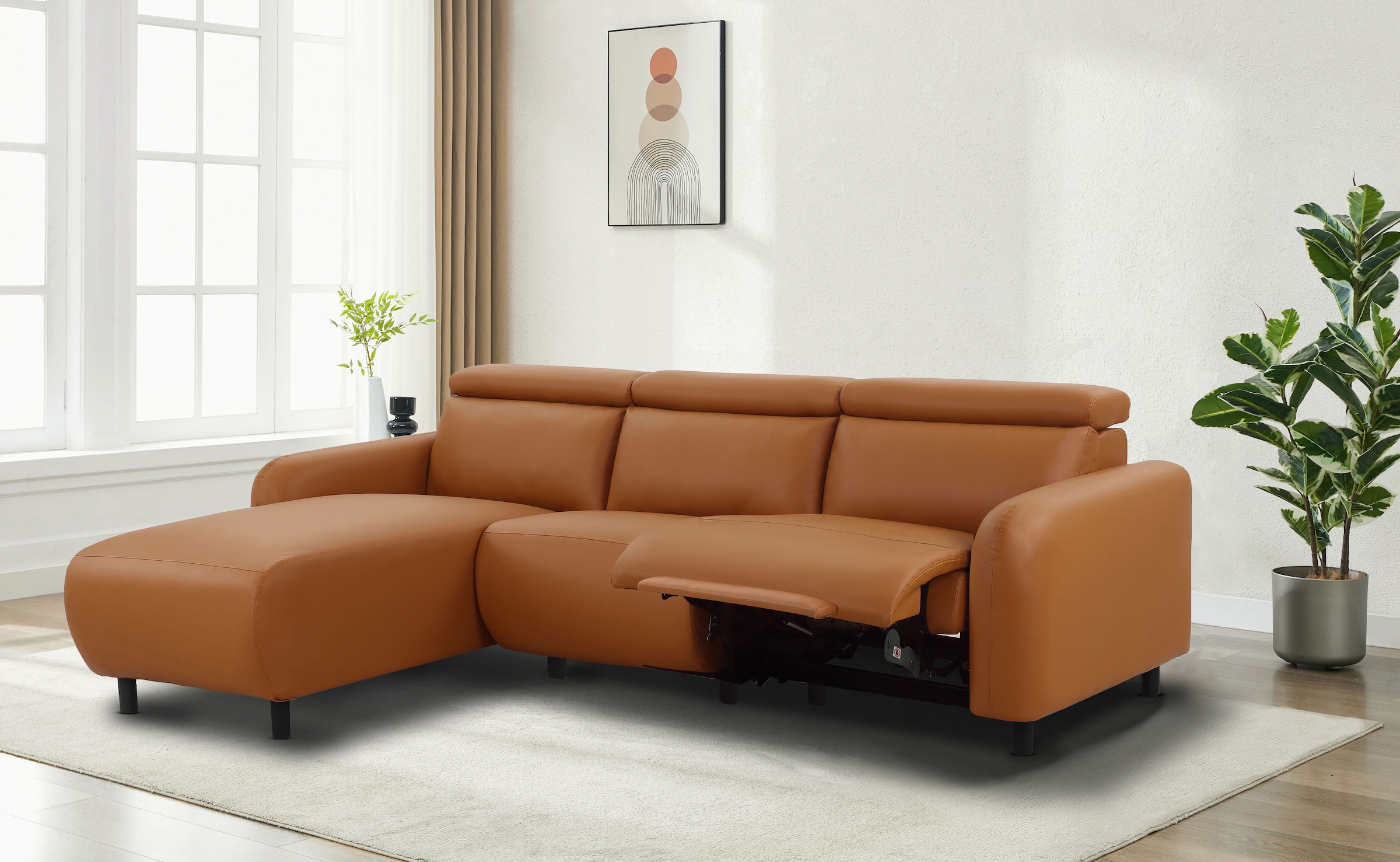 Home affaire Ecksofa »SKAANE Kunstleder, L-Form, 274 cm, manuelle u. elektrische Funktion,«, rundes Design, Kopfteilverstellung, Federkernpolsterung