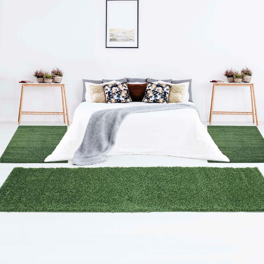 Carpet City Bettumrandung »Shaggi uni 500«, (3 tlg.)