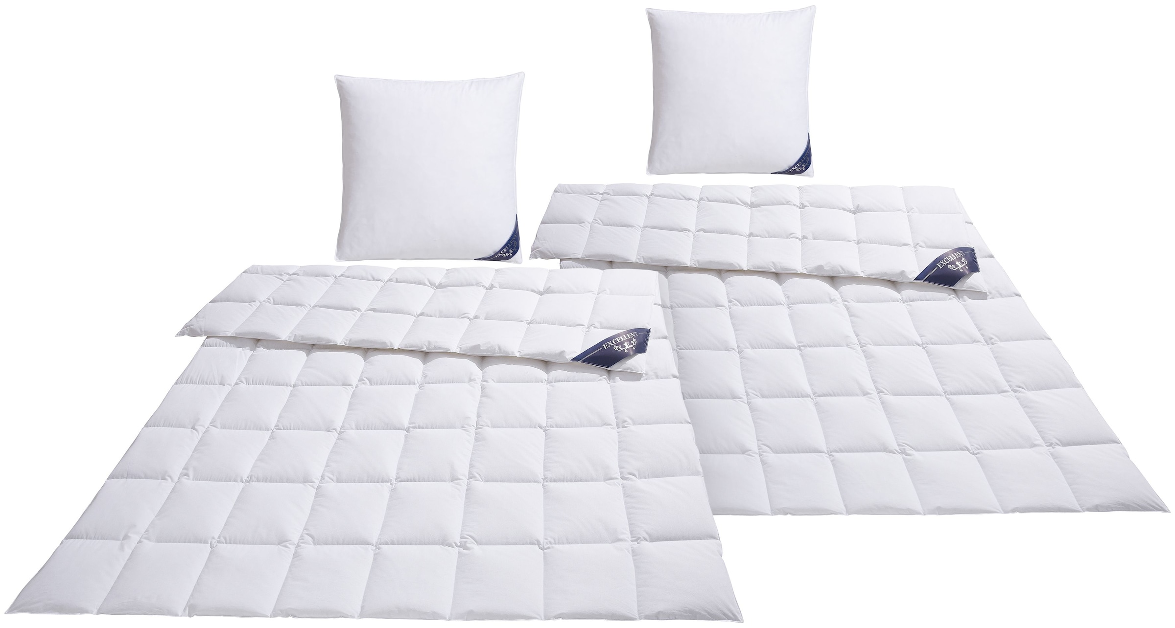 Excellent Daunenbettdecke + Federkissen »Bettdecken-Set Zürich,  4-tlg., Herbst, Winter & weitere Wärmeklassen« Bettdecke 2x135x200 und 155x220 cm & 2xKissen 40x80 & 80x80 cm