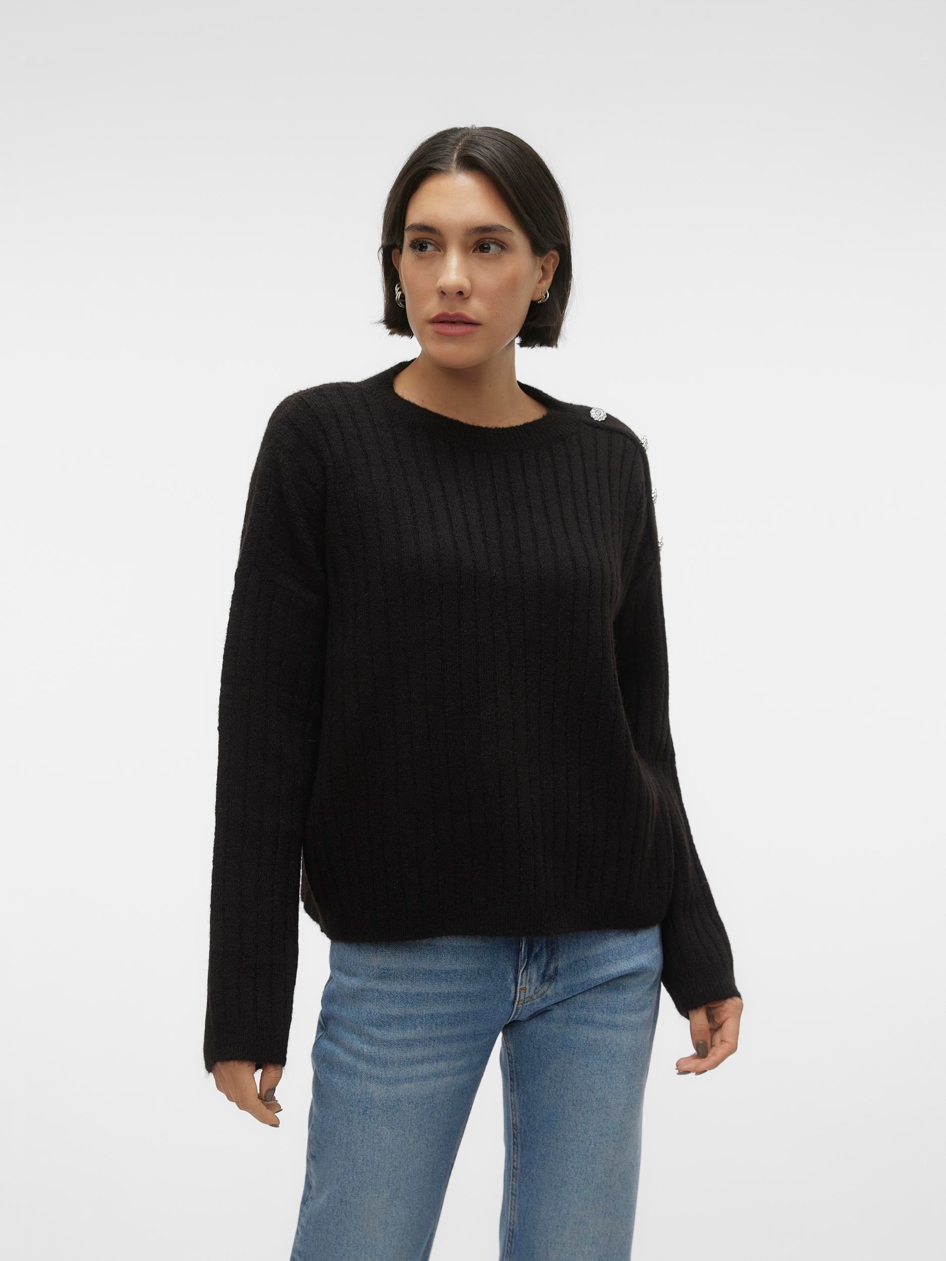 Vero Moda Rundhalspullover »VMELYA LS O-NECK BUTTON PULLOVER GA BOO«