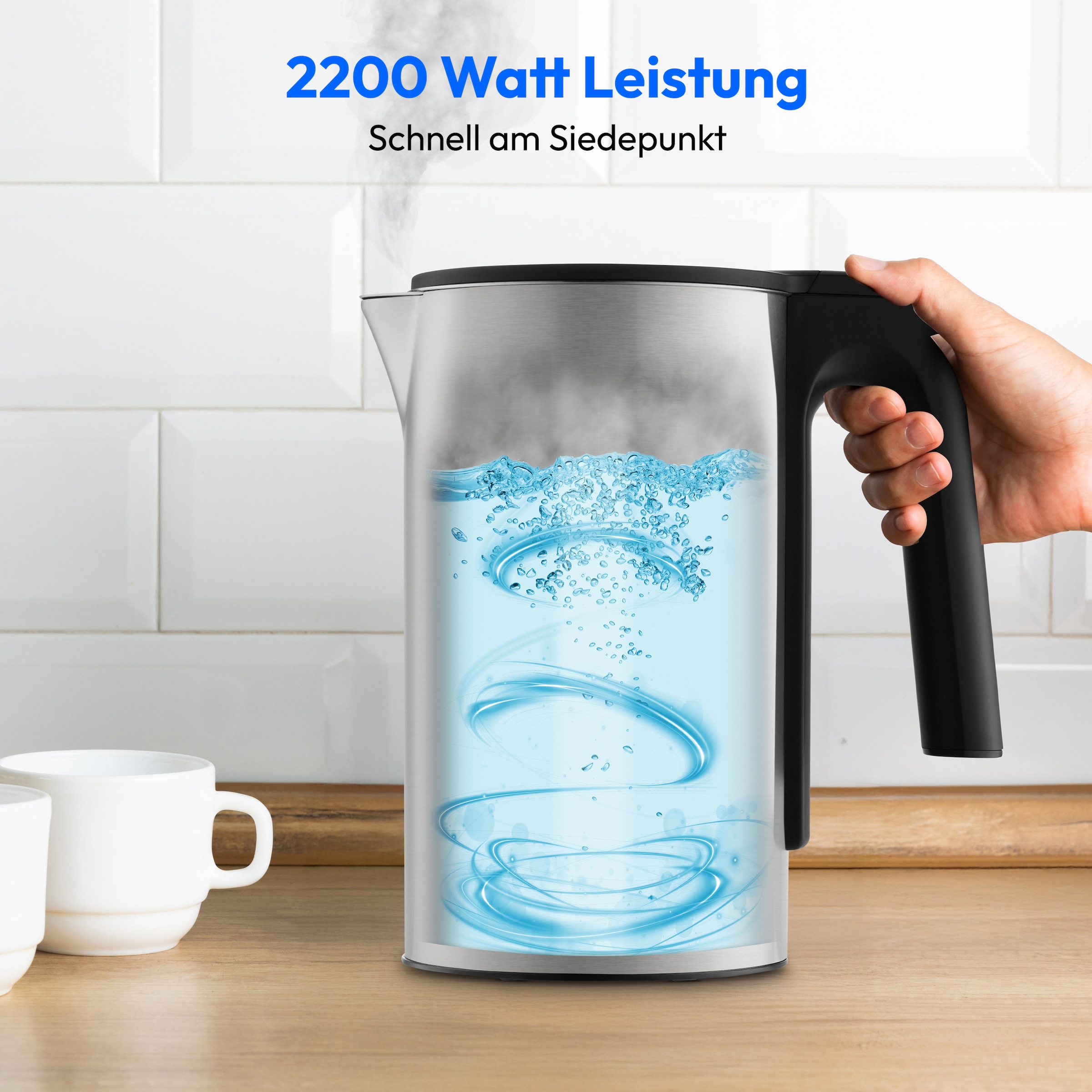 Medion® Wasserkocher »MD12106« 1,5 l 2200 W 2.200 W, 1,5 L, LED-Display, Sensor-Touch Bedienung, Kindersicherung