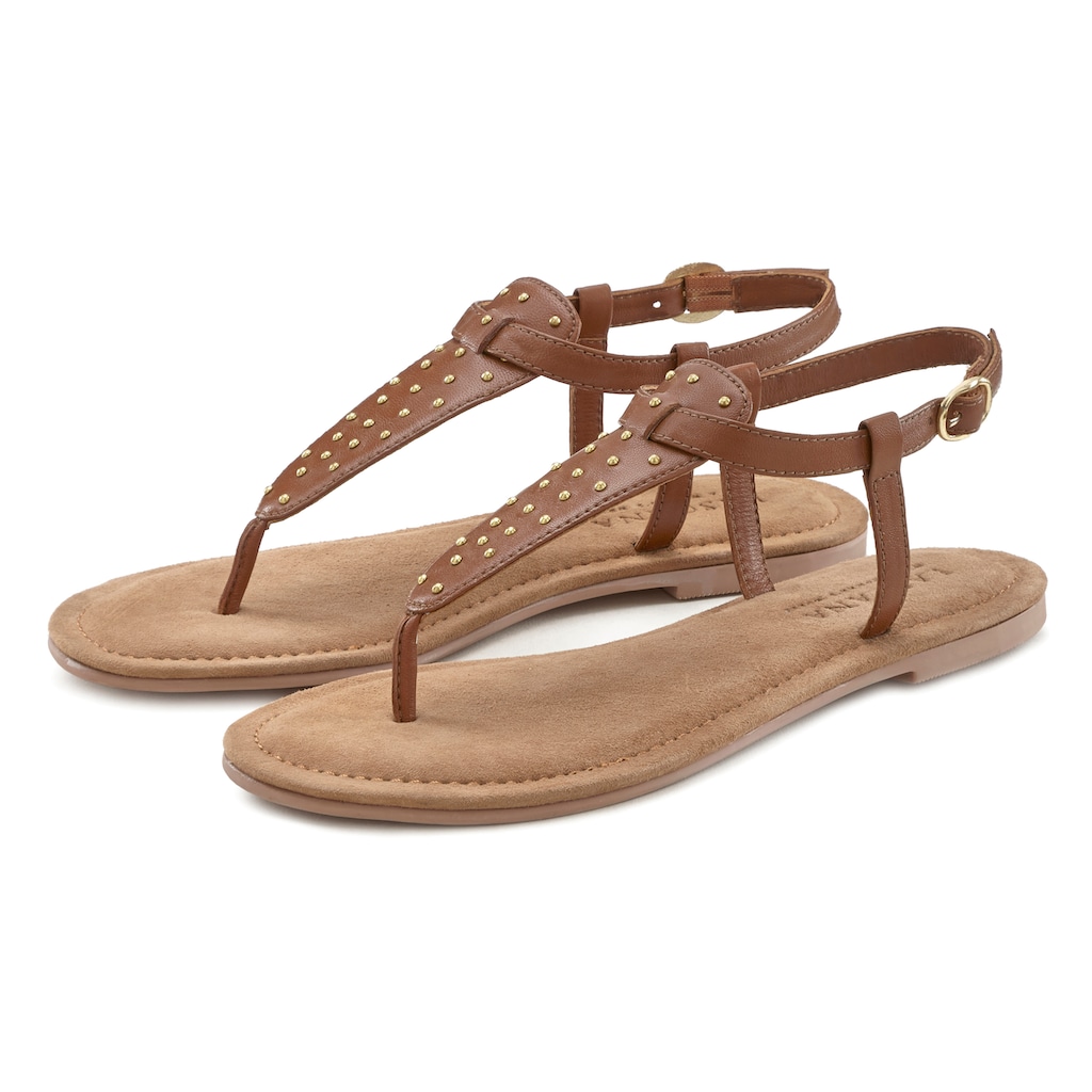 LASCANA Zehentrenner, Sandale, Pantolette aus Leder mit kleinen Nieten ...