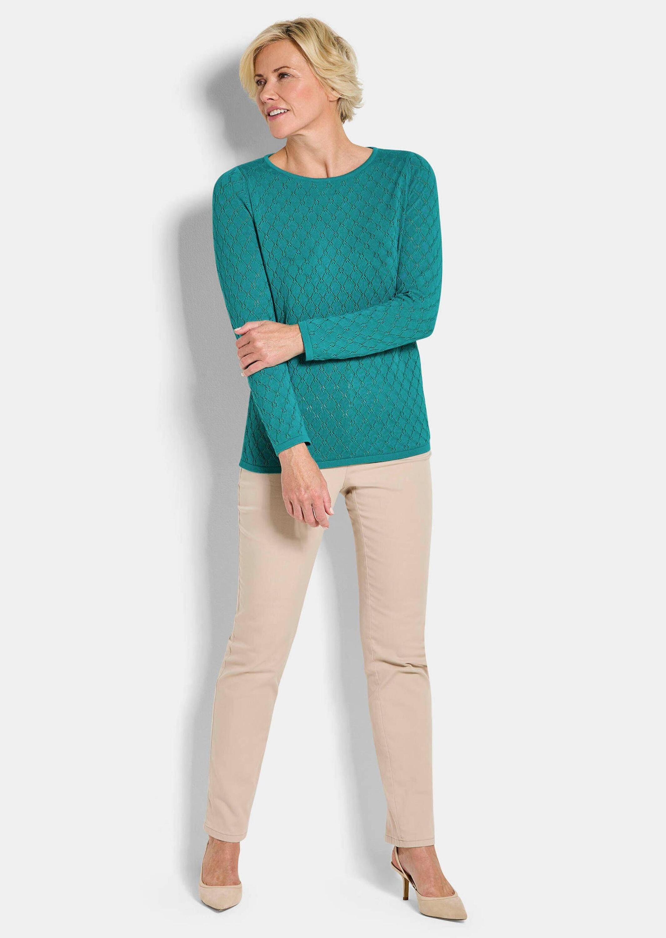 GOLDNER Rundhalspullover »Strickpullover mit Wabenstruktur« hochwertiger Ajorstrick