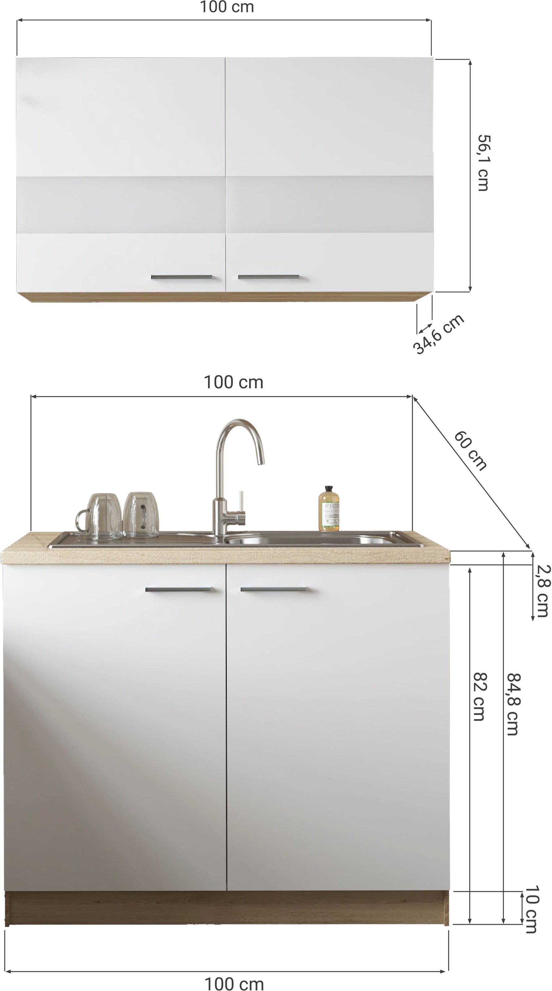 RESPEKTA Pantryküche »Merle« Breite 100 cm, mit Soft-Close Funktion, Edelstahlspüle BALTIMORE