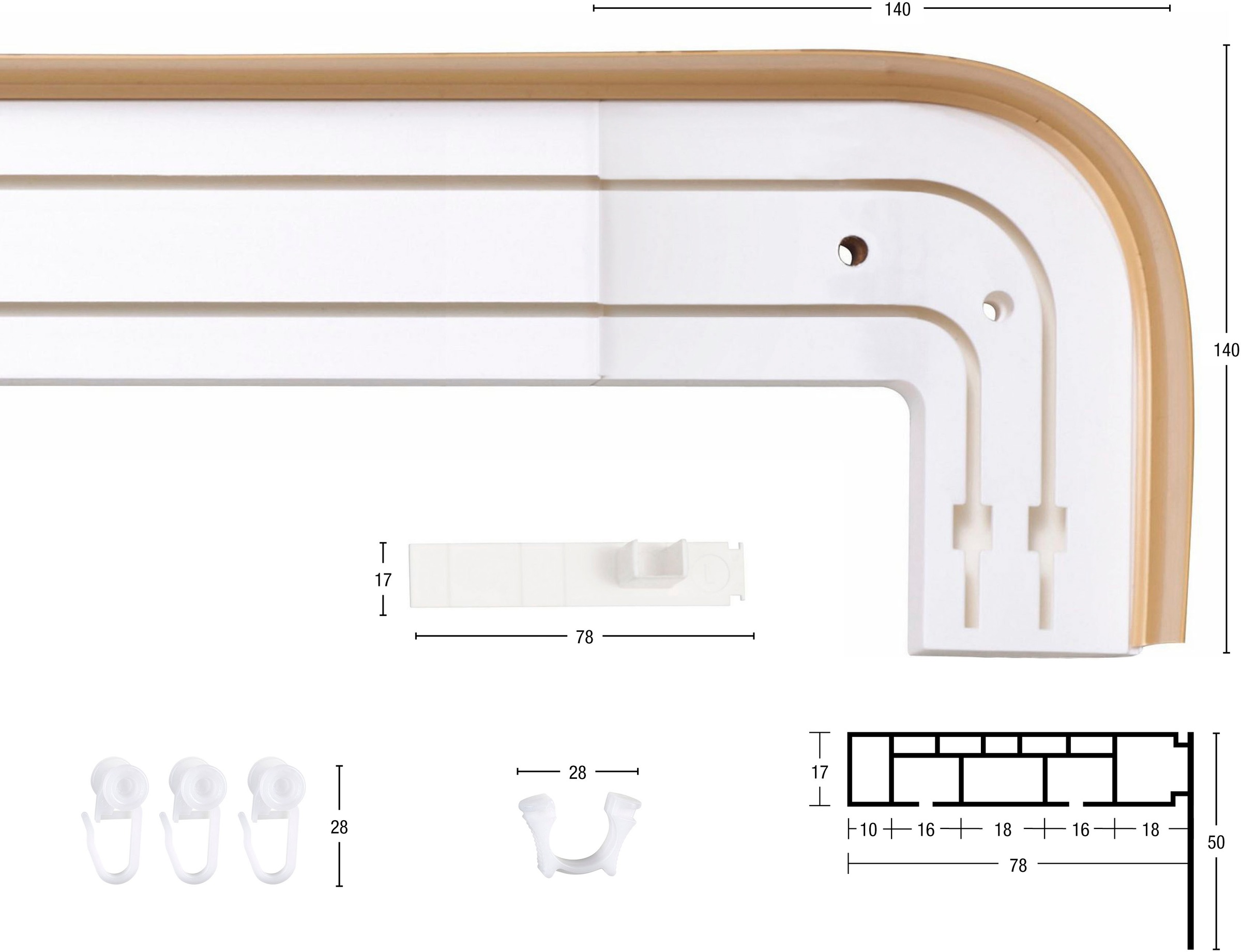 GARESA Schienensystem »Kunststoffschiene mit Blende« 2 läufig-läufig Wunschmaßlänge seitlich mit 2 Rundbögen (kein Spalt zwischen Vorhang und Wand!)