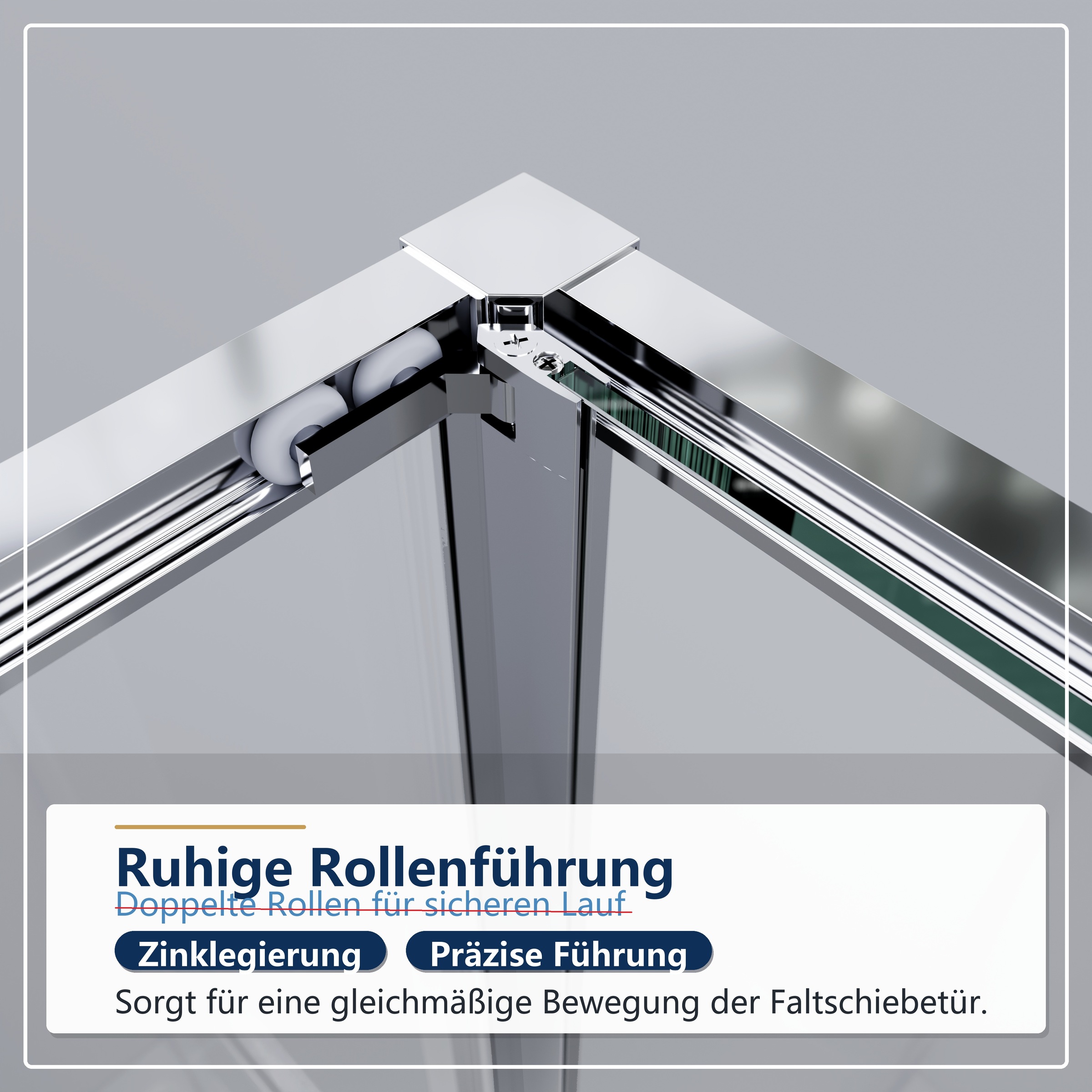 welltime Eckdusche »Vinci« Schwingtür für maximal mögliche Einstiegbreite, Doppelrollensystem