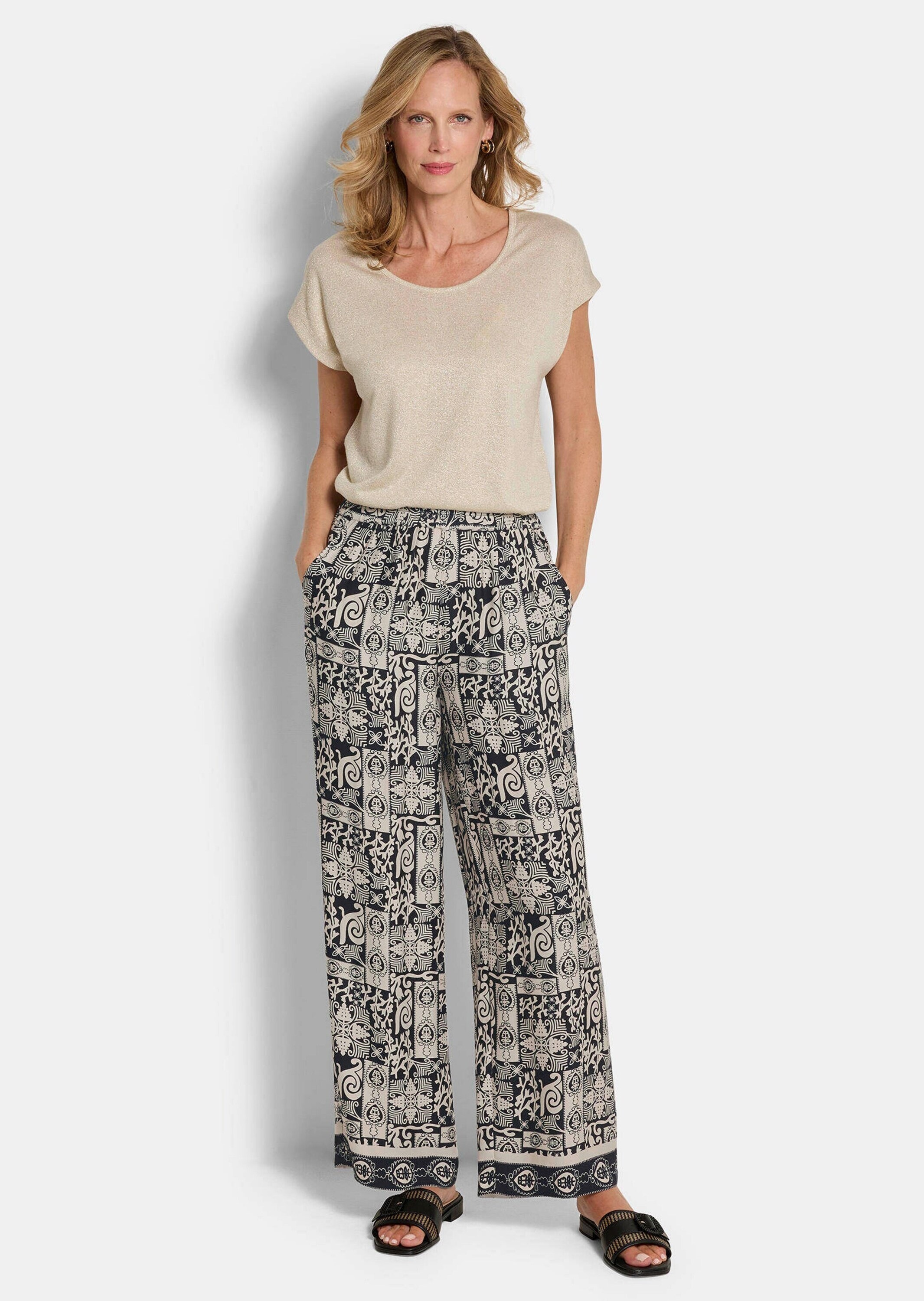 GOLDNER Stoffhose »Weite Hose VERA aus Viskose-Satin«