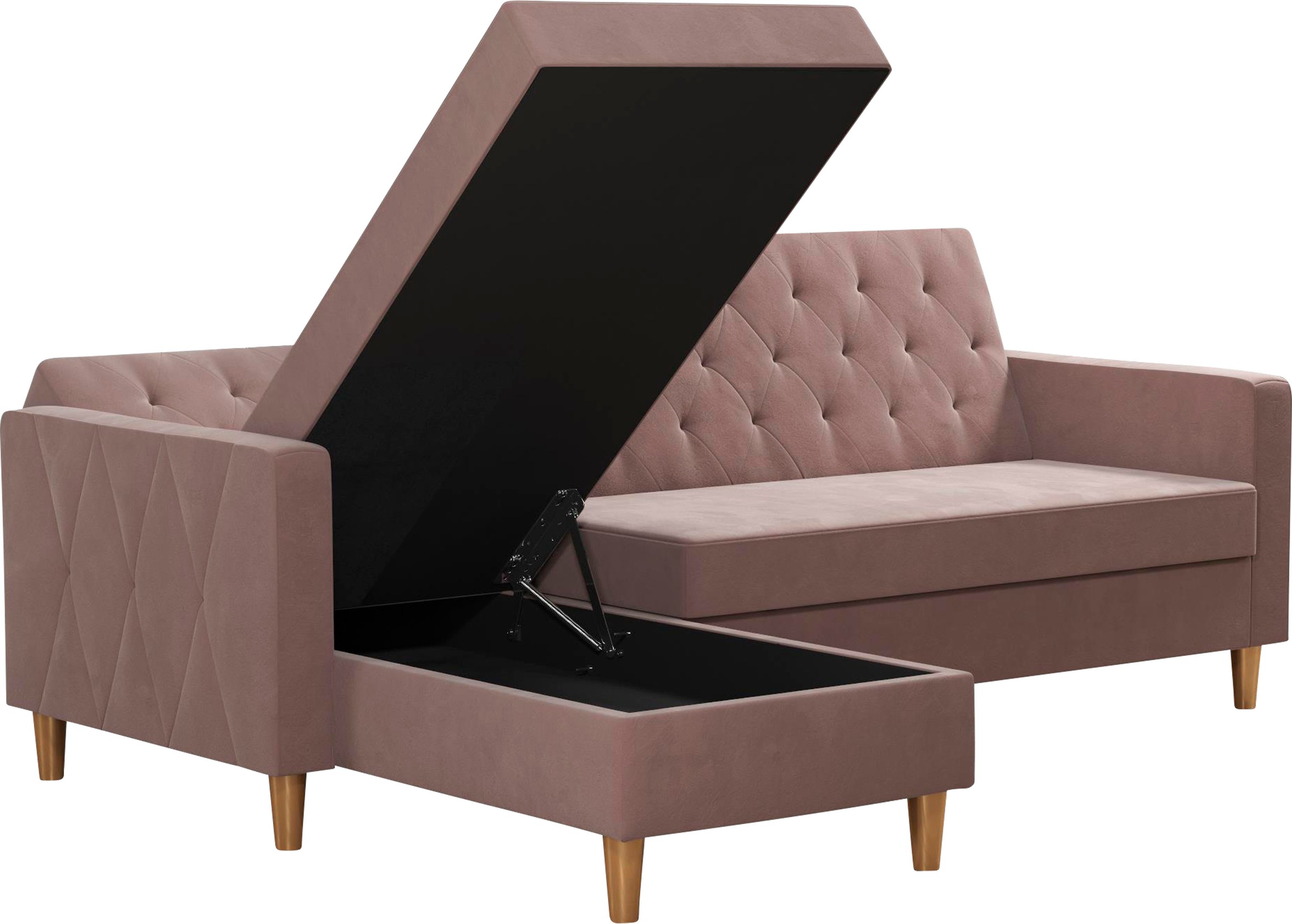 Cosmo Living Ecksofa »Liberty«, mit Schlafffunktion, Recamiere mit Stauraum beidseitig montierbar