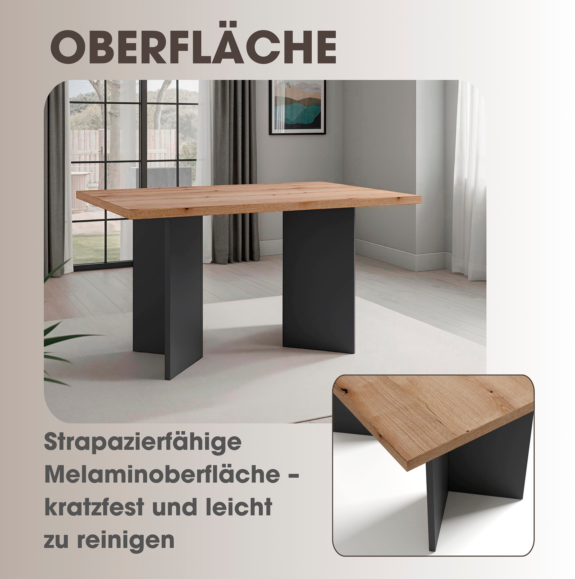 byLIVING Esstisch »Marten« 1 Stk. tlg. moderner Wangentisch in Eiche Nachbildung, 140 und 160 cm