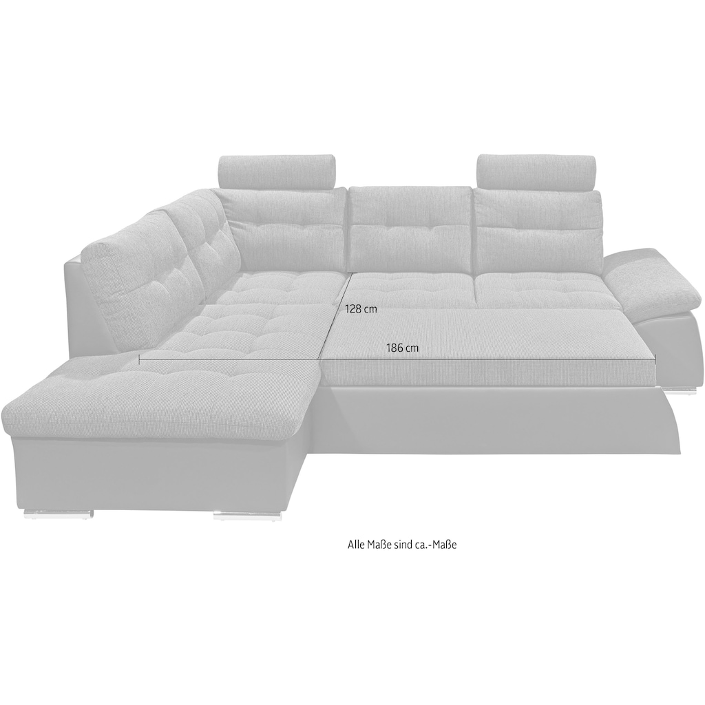 ED EXCITING DESIGN Ecksofa »Jakarta«, mit Bettfunktion, Kopfstützen, Nierenkissen etc.