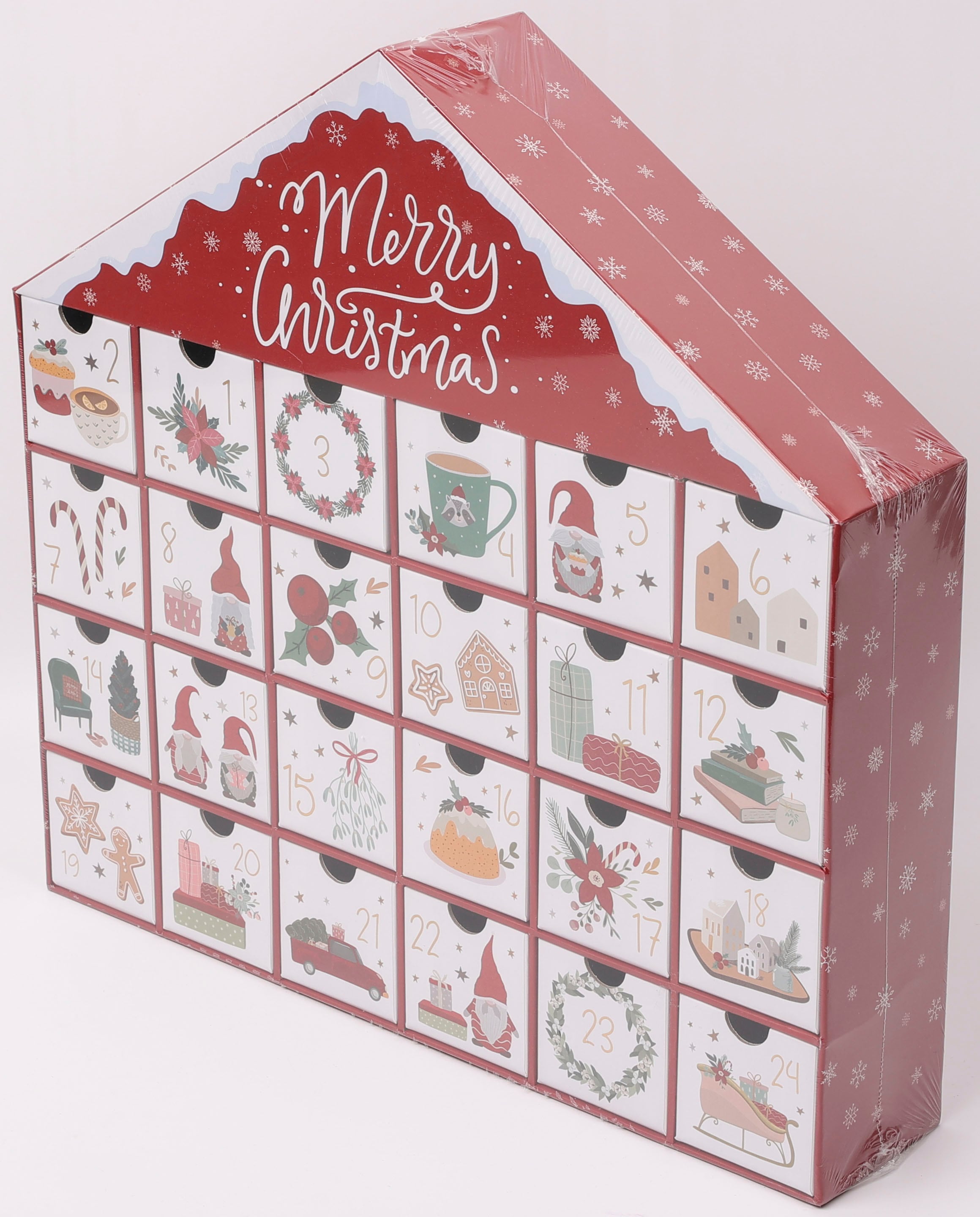 OTTO home Adventskalender »Haus mit weihnachtlichen Motiven auf den Schubladen« Es liegt keine Altersempfehlung vor unbefüllt, ca.40x40cm,