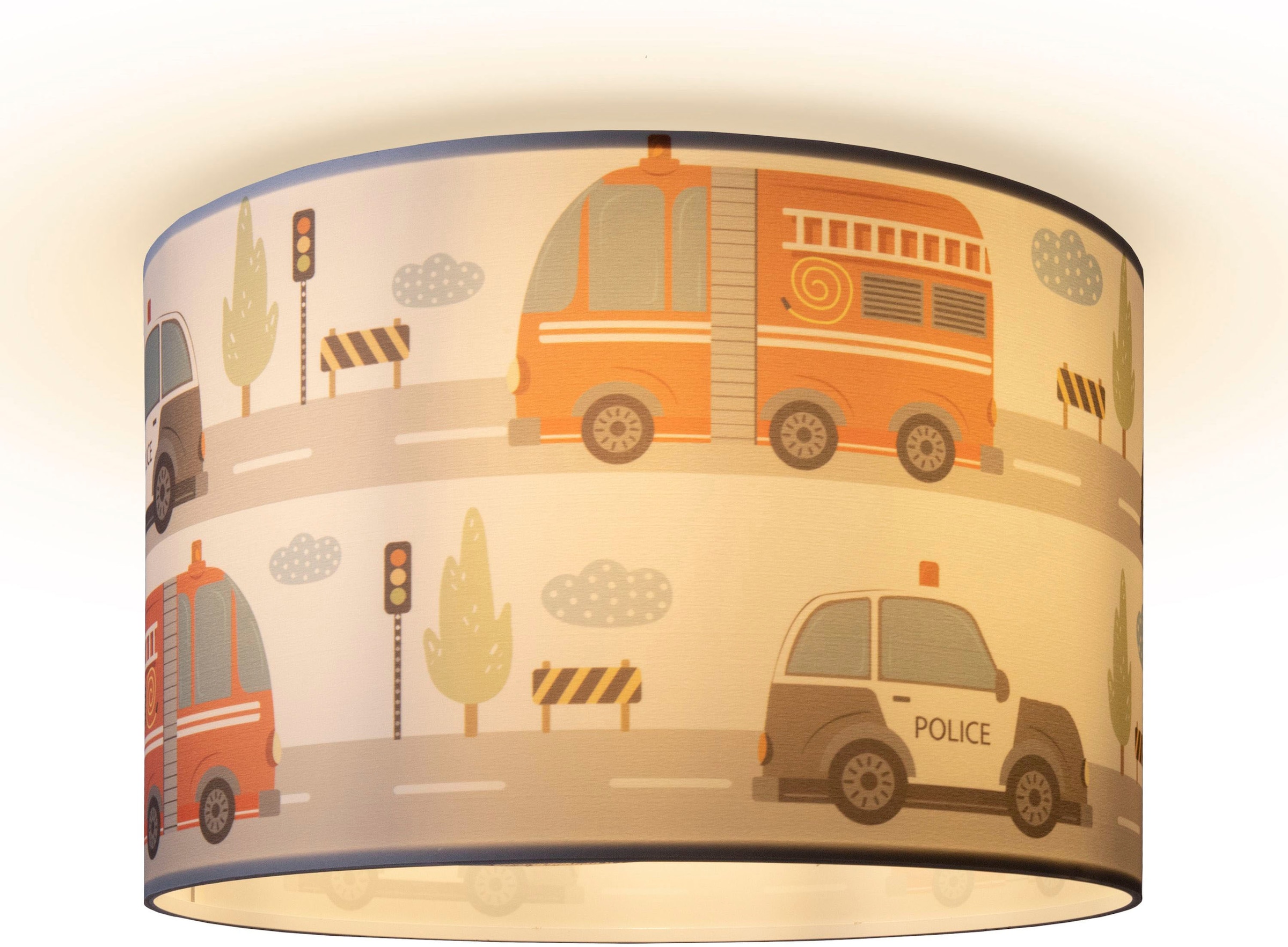 Paco Home Deckenleuchte »Hugo Capri« E27 Kinderzimmer Deckenleuchte Spielzimmer Baby Straße Auto Wolken in weiß, Größe Ø 45,5 cm Höhe: 29,5 cm