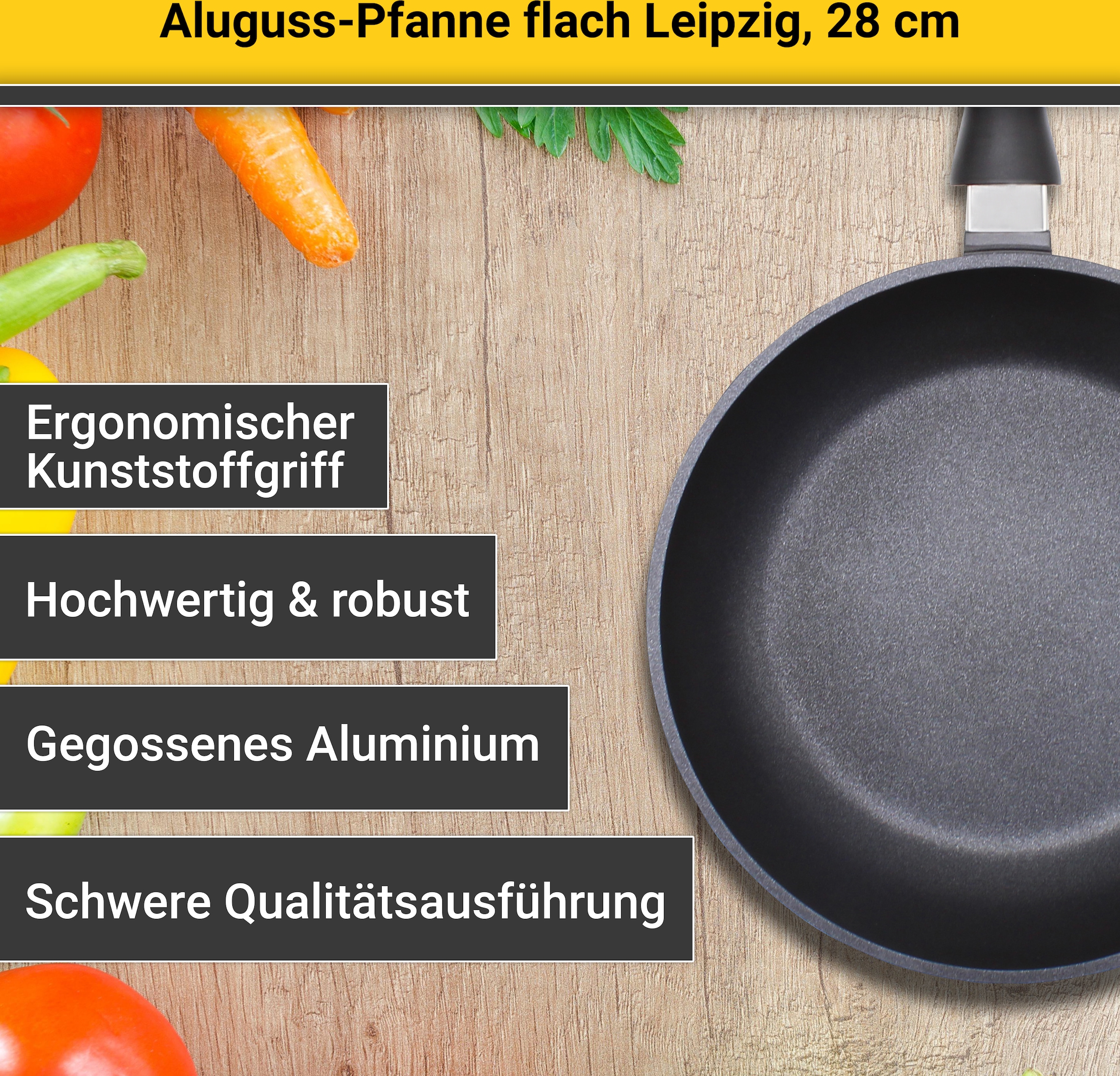 Krüger Bratpfanne »Aluguss Pfanne flach LEIPZIG«, Aluminiumguss, (1 tlg.), hochwertige Antihaft-Versiegelung