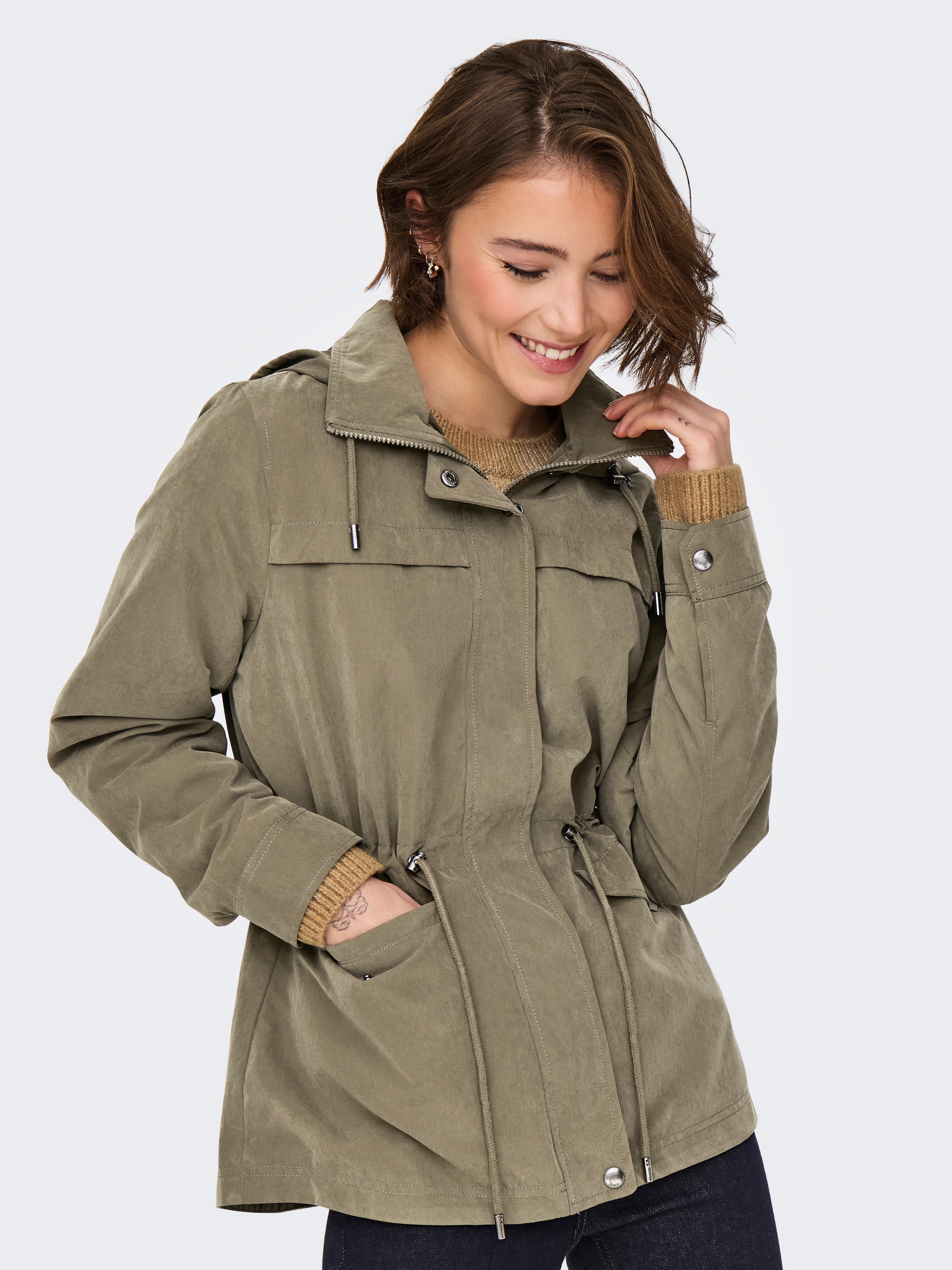 ONLY Parka »ONLNEWSTARLINE SPRING JACKET CC OTW« mit Kapuze mit durchgehendem und verdecktem Reißverschluss