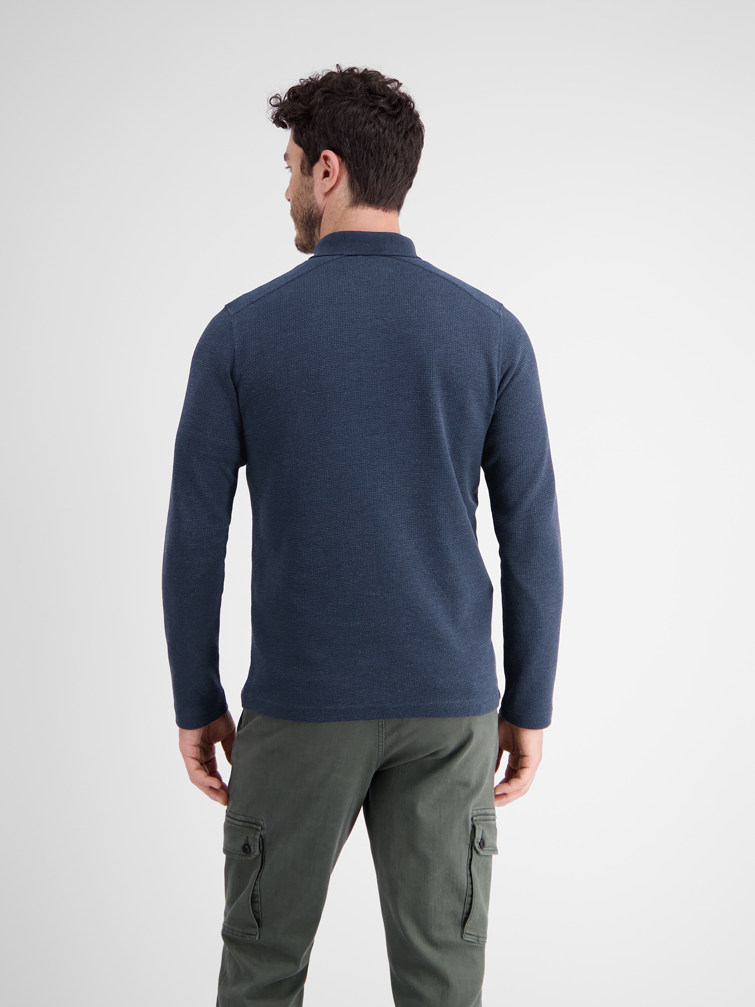 LERROS Sweatshirt »LERROS Langarmpolo, unifarbenes Waffelpiqué«