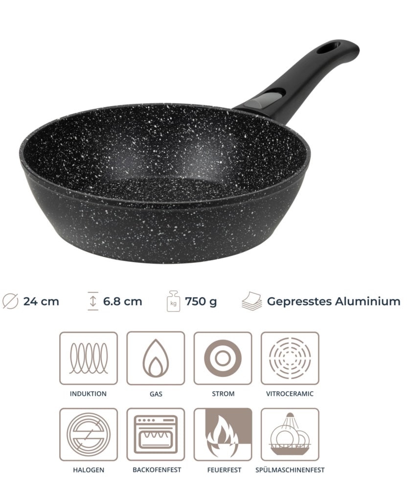 RESTO Kitchenware Bratpfanne »Leo, Wokpfanne mit vierschichtiger Marmor-Antihaftbeschichtung« Aluminium 1 Stk. tlg. mit einem abnehmbaren Griff - backofenfest, spülmaschinenfest