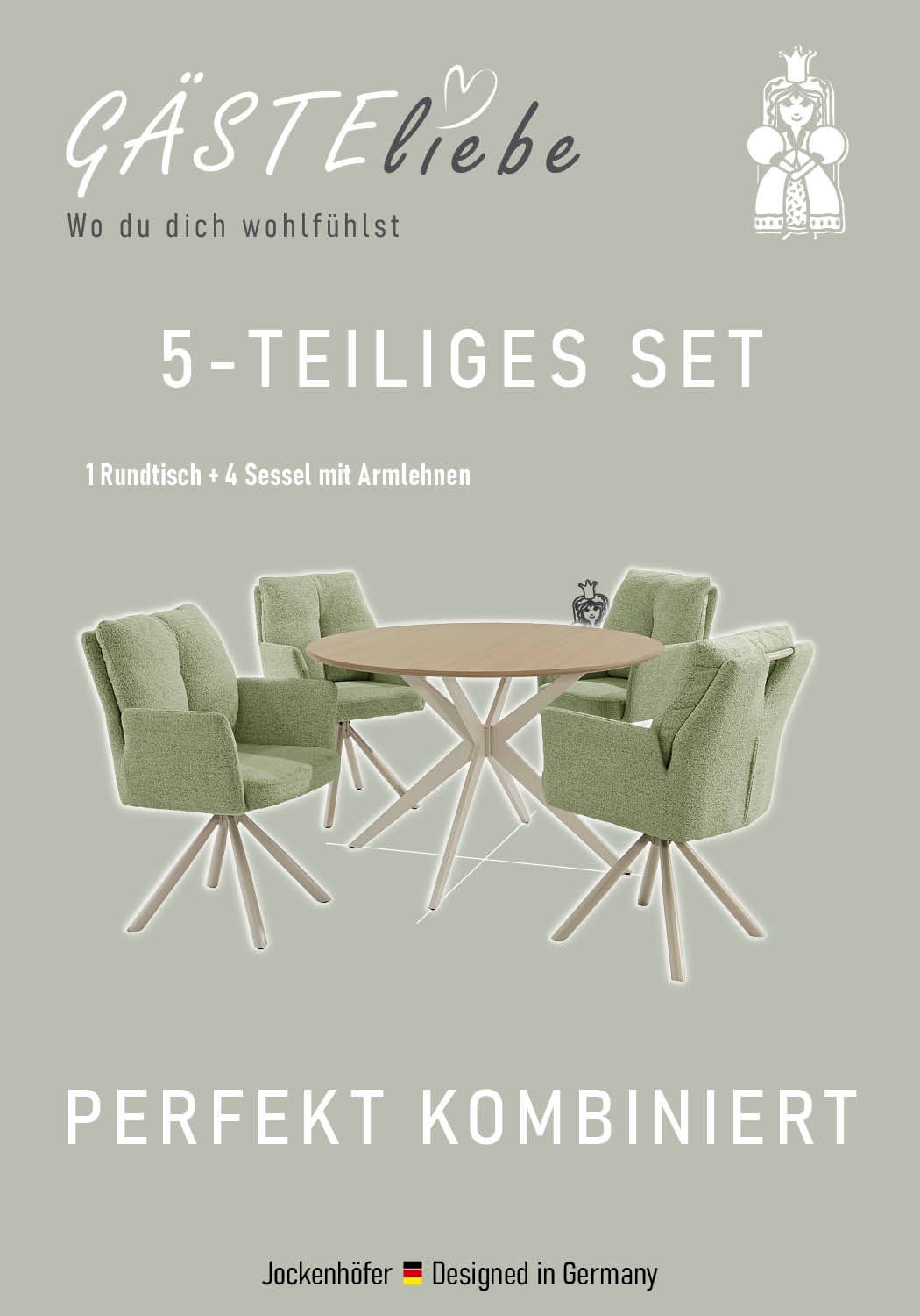 Jockenhöfer Gruppe Essgruppe »Kopenhagen/Santorini, Sitzgruppe (Set, 5-tlg., 1 Tisch, 4 Stühle)« 5 tlg. Tischplatte melaminbeschichtet, Sessel 360° drehbar, mit Auto-Return