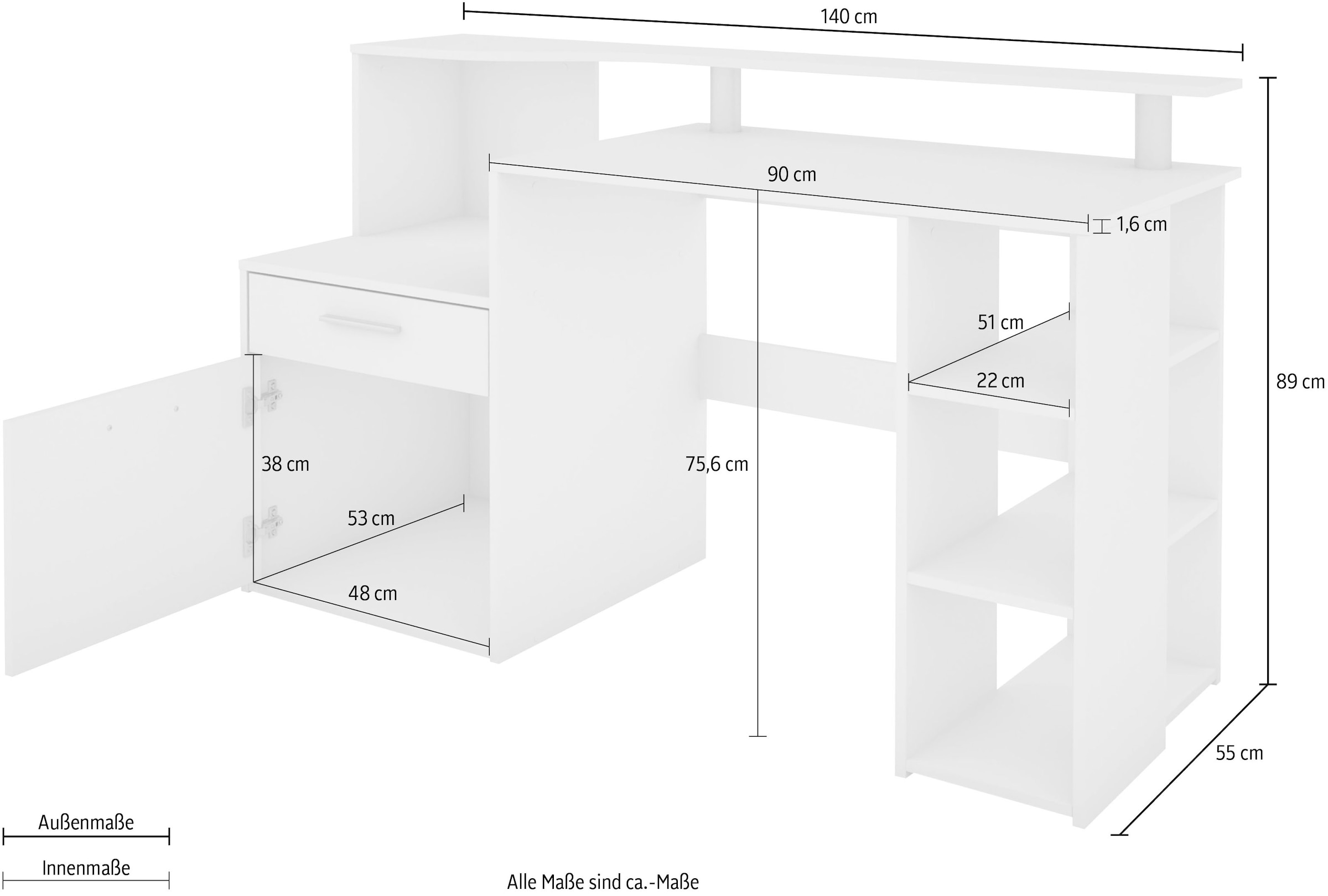 byLIVING Schreibtisch »Louise«, Breite 140 cm, Regal-Schreibtisch mit viel Stauraum