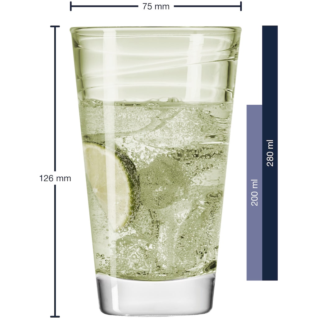 LEONARDO Glas »Colori«, (Set, 6 tlg.), veredelte mit lichtechter Hydroglasur, 280 ml, 6-teilig