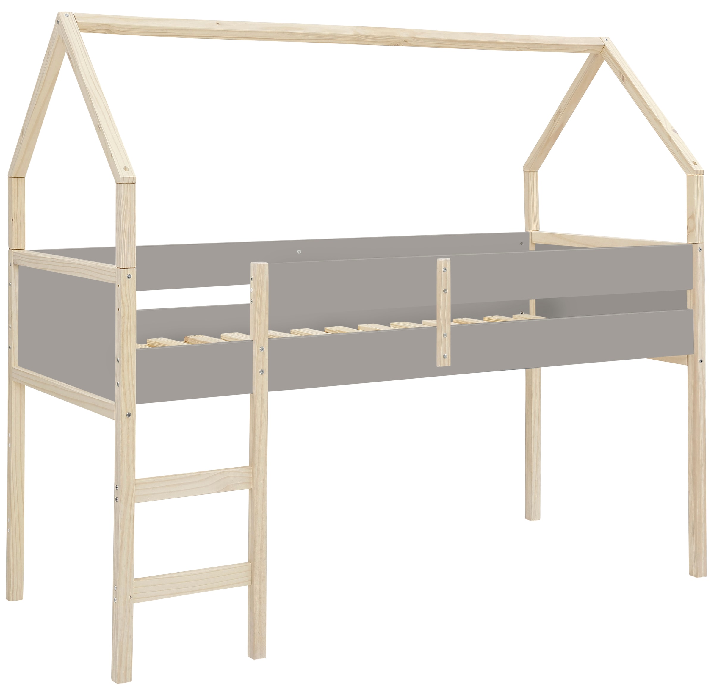 Lüttenhütt Hochbett »Janne«, Kiefernholz, Einzelbett, inklusive Holzleiter, Liegefläche 90x200 cm