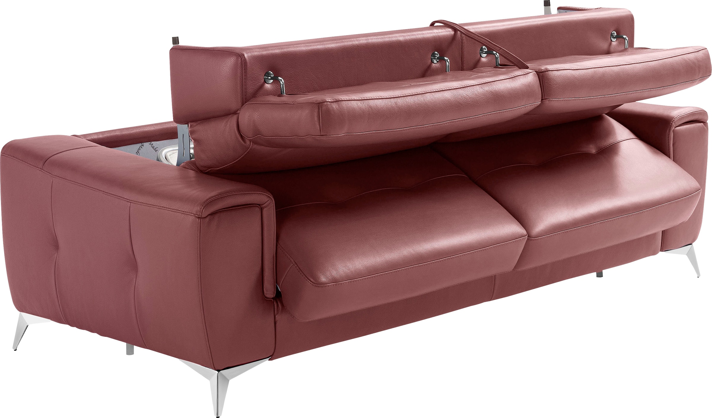 Egoitaliano Schlafsofa »Francine Designsofa, Loungesofa mit Dauerschlaffunktion, Breite 233 cm«, mit Bettfunktion, Leder BULL, rosebraun, Fußfarbe chrom