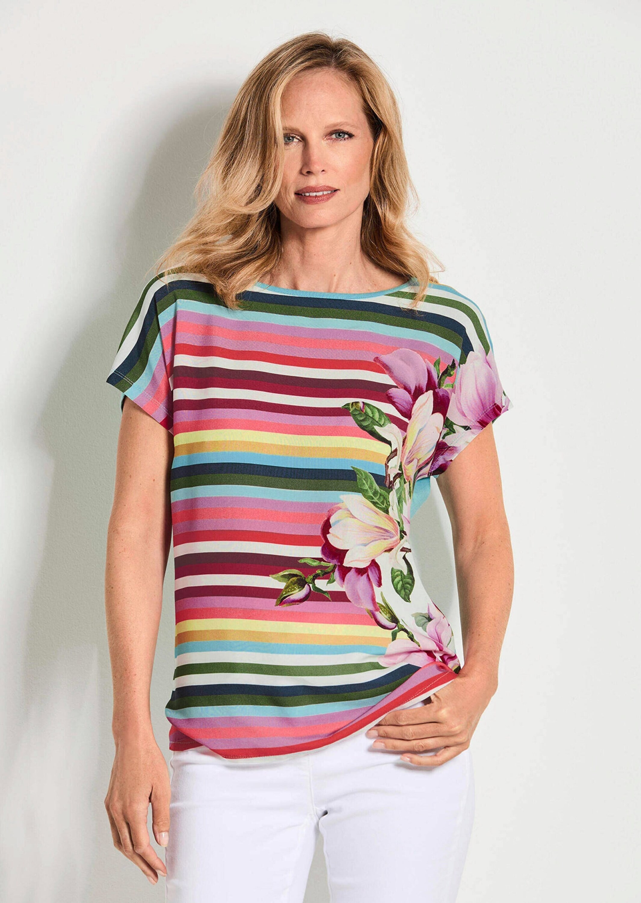 GOLDNER Schlupfbluse »Streifenshirt mit floralen Akzenten« Rückteil aus stretchbequemen Viskosejersey
