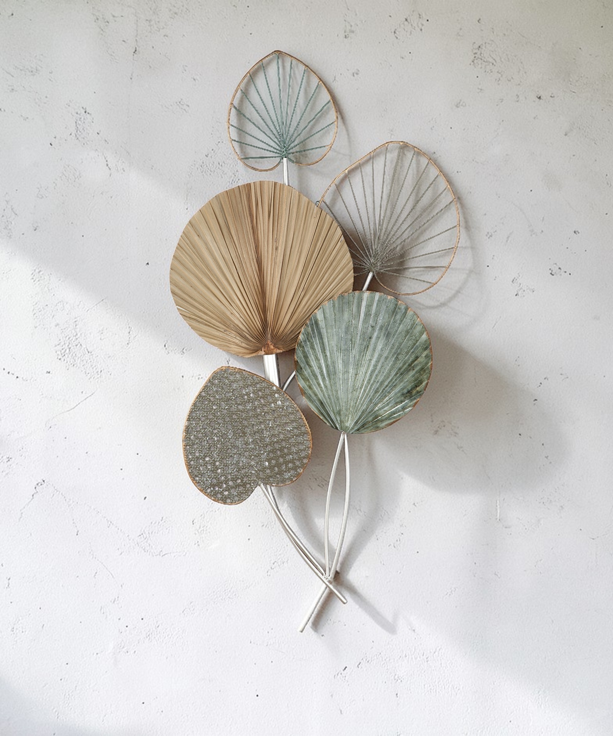 GILDE Wanddekoobjekt »Wandrelief 5 Blätter« Wanddeko Bilder Metall, 3D,  Blumen Blätter