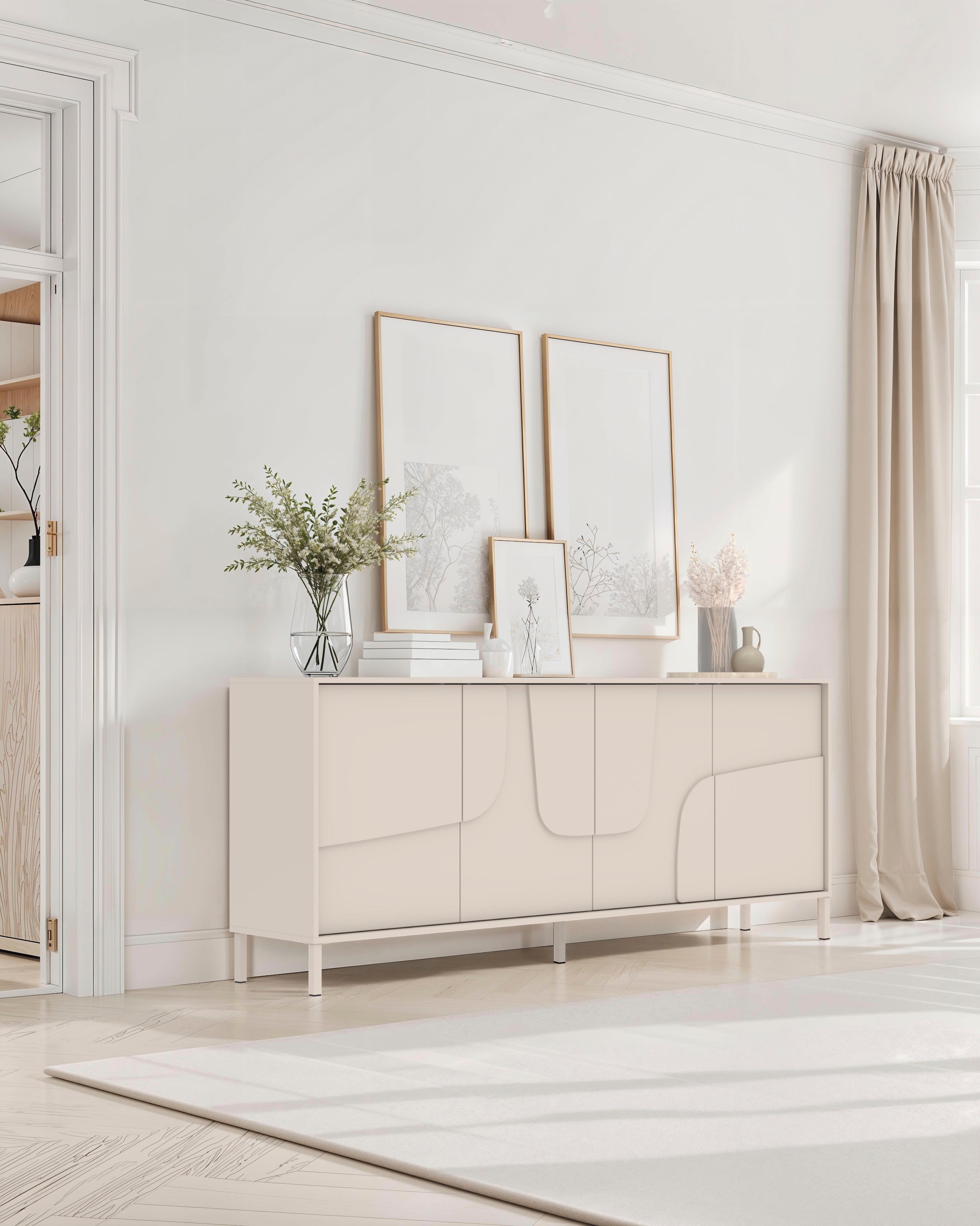 INOSIGN Sideboard »Stone, 205 cm breit, 4  Türen,  Anrichte, Kommode, Stauraumschrank« 3D-Design, Push-to-open, Innenraum großzügig, Füße 14/2 cm wählbar