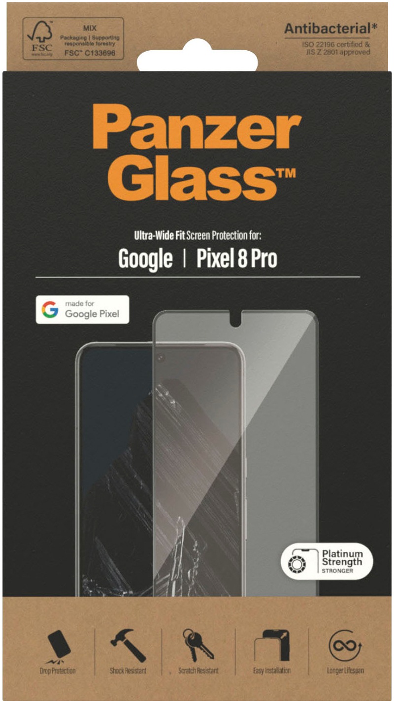 PanzerGlass Displayschutzfolie »Displayschutz Google Pixel 8 Pro - Ultra-Wide Fit«, für Google Pixel 8 Pro, (1 St.), Kratz-& Stoßfest,Antibakteriell,Berührungsempfindlich,Simpel Anbringen