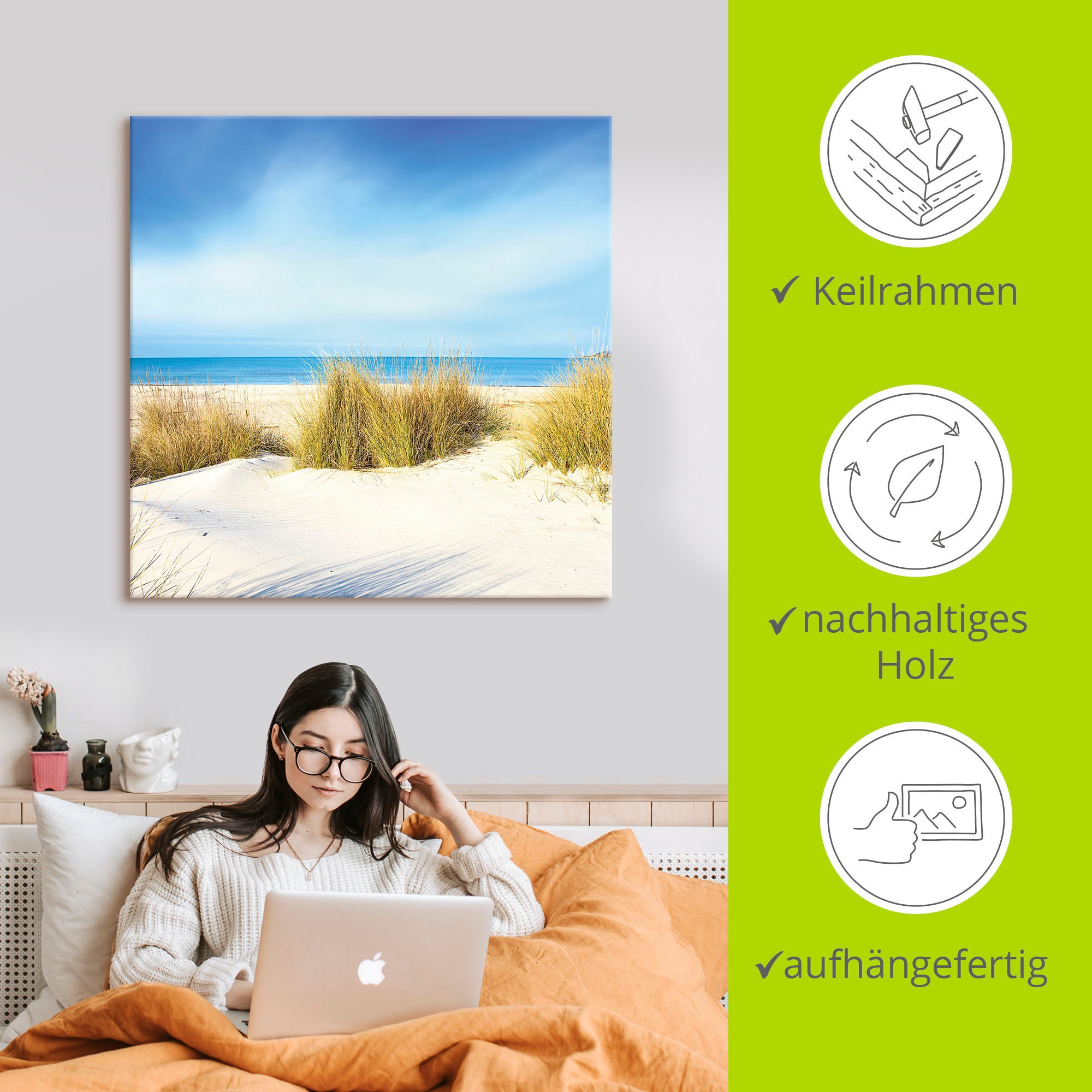 Artland Wandbild »Gras auf Sanddünen«, Strand, (1 St.), als Leinwandbild, Poster, Wandaufkleber in verschied. Größen