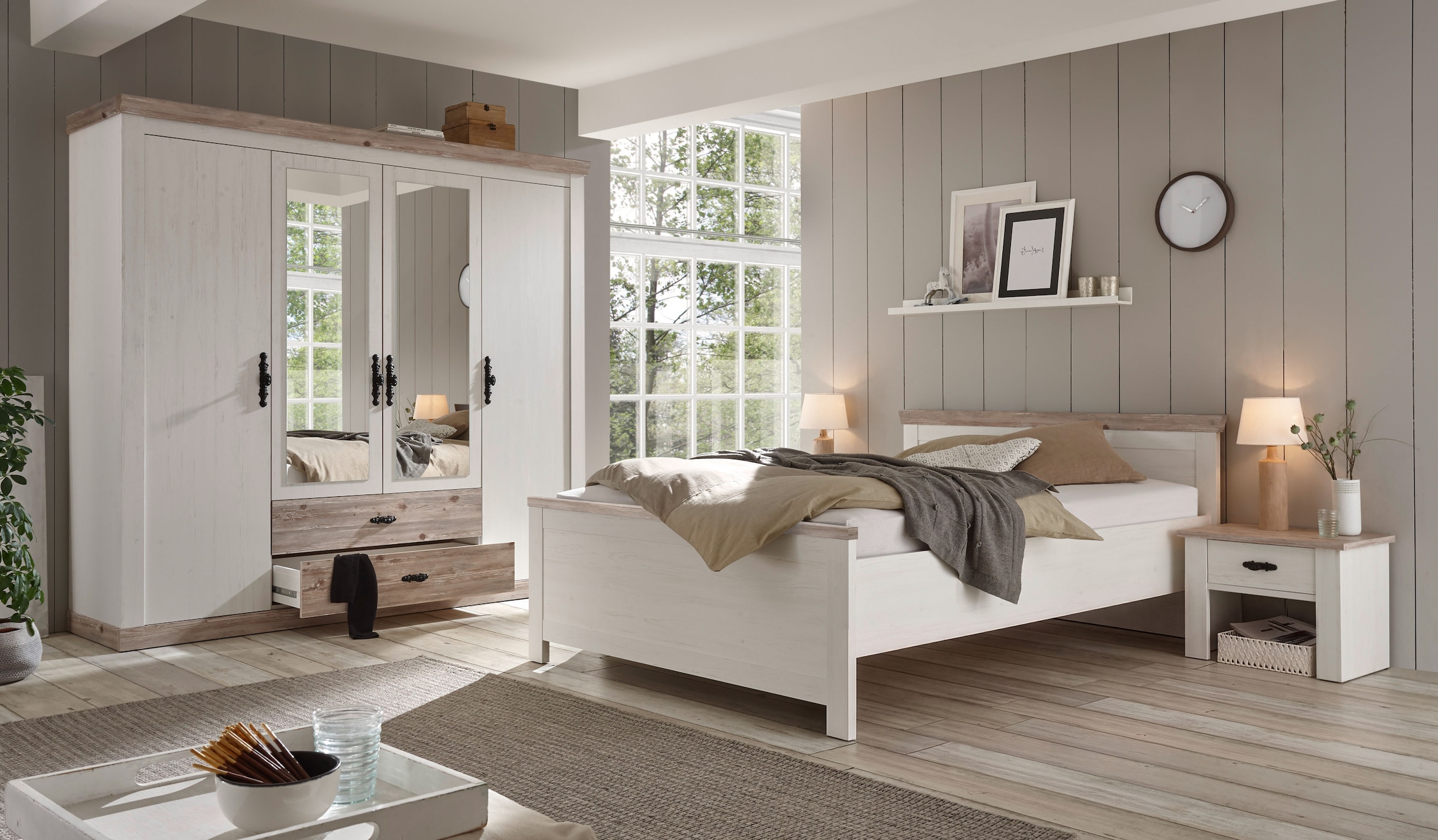 Home affaire Bett »Florenz Doppelbett Landhausstil Bettgestell (100,140 oder 180/200cm)« aus FSC®-zertifiziertem Holzwerkstoff, in 3 Breiten