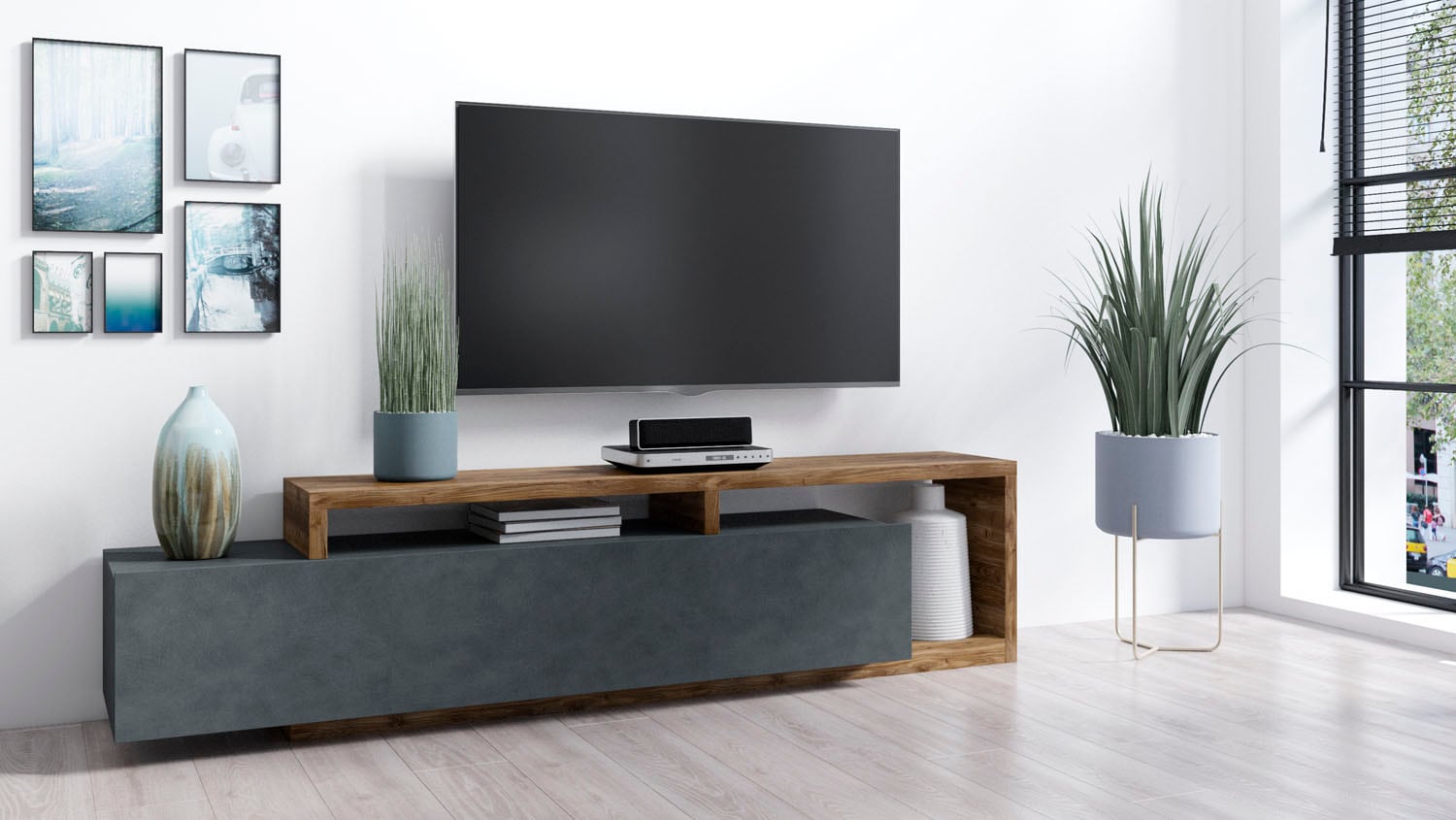 TV-Board in Beton-Optik