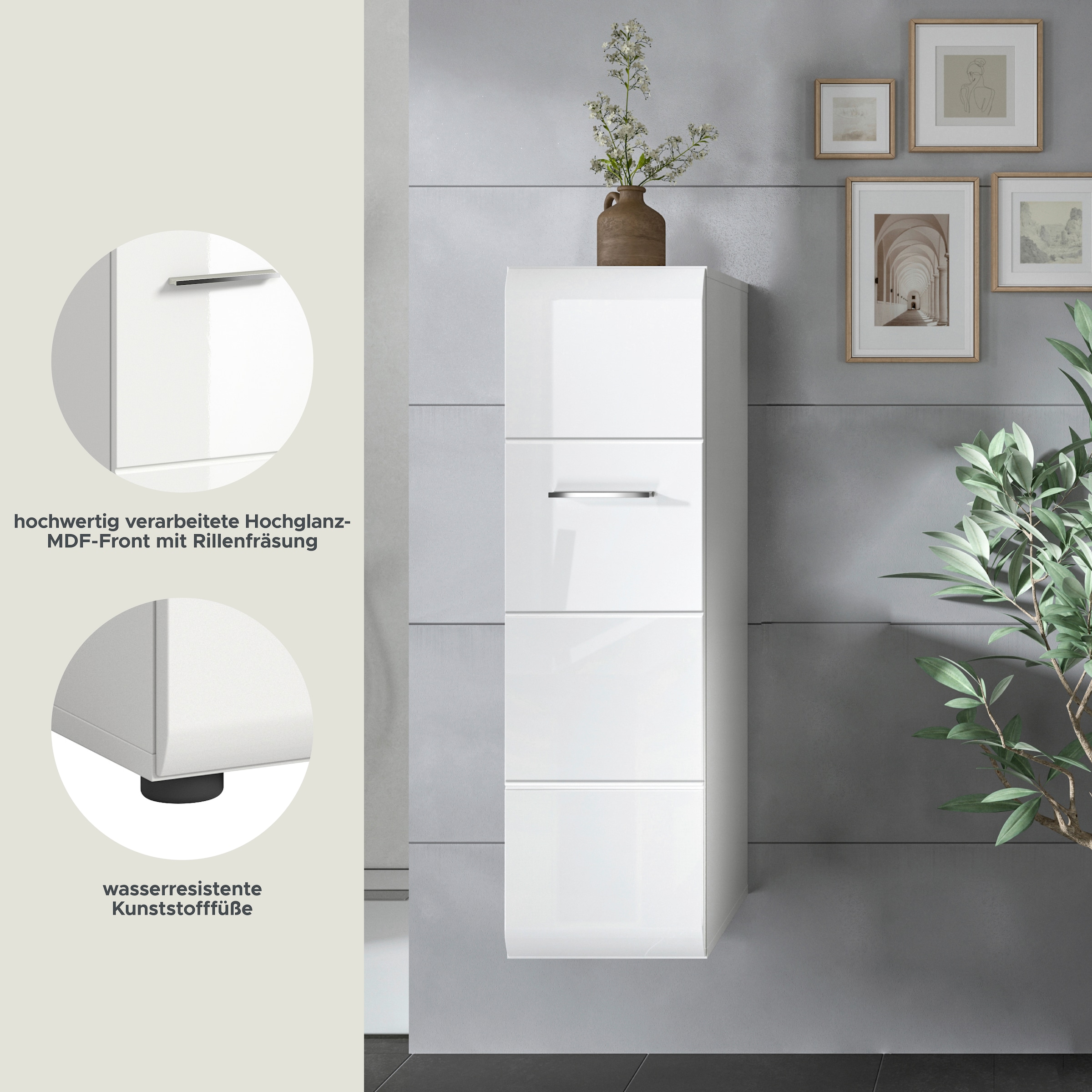 INOSIGN Stauraumschrank 1 Stk. tlg. Florenz, Stauraumschrank, Weiß Hochglanz, 30 cm breit, 4 Fächer