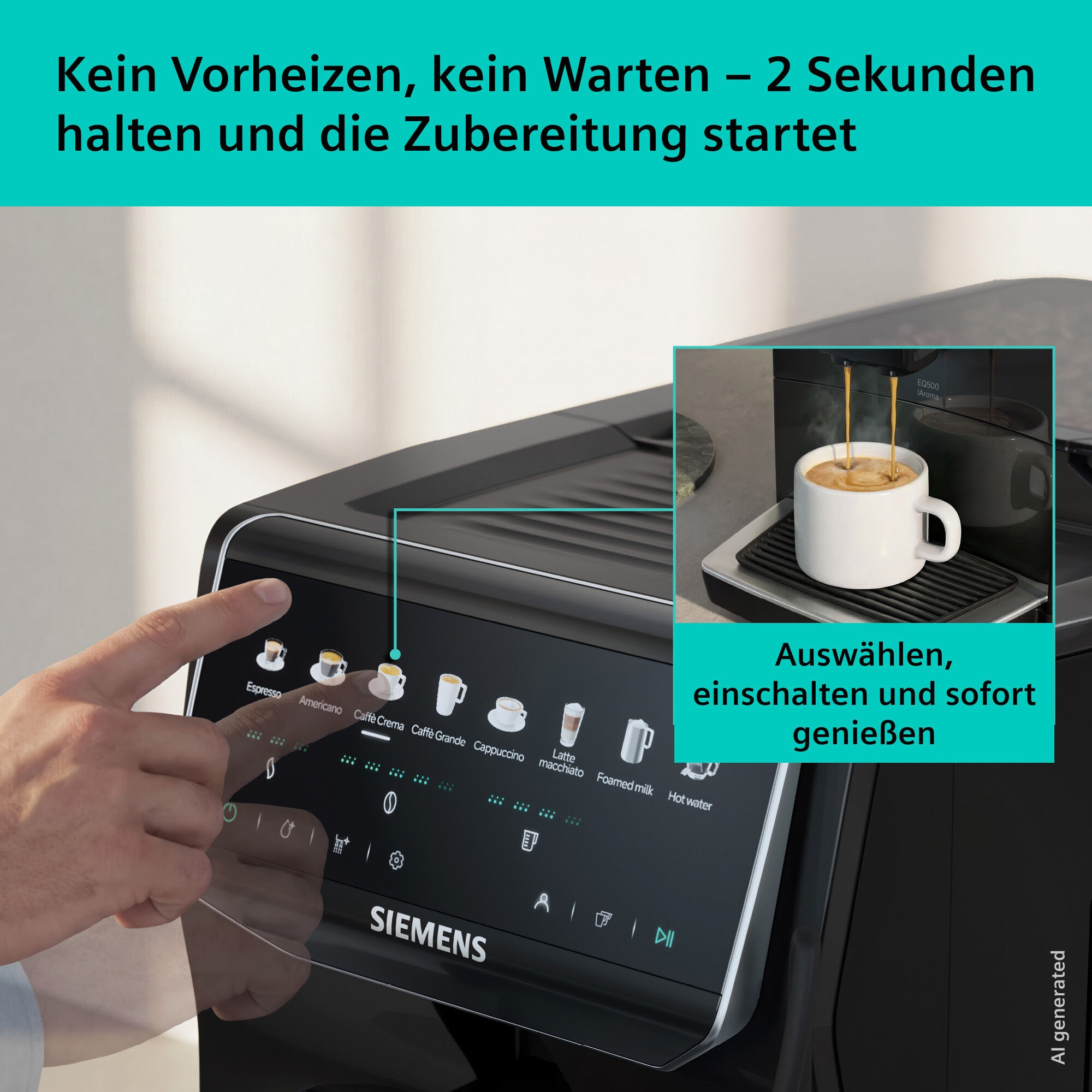 SIEMENS Kaffeevollautomat »EQ500 TP553E09, Doppeltassenfunktion, 8 Getränke, einfache Reinigung« Keramikmahlwerk, entnehmbare Brüheinheit, Steuerung per App, Schwarz