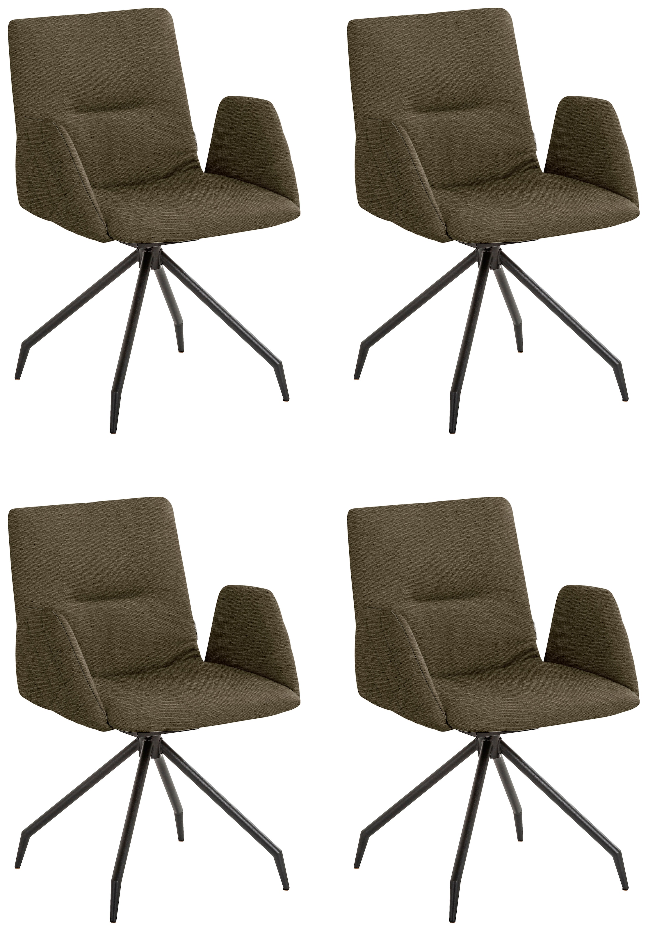 W.SCHILLIG Armlehnstuhl »lotta«, (Set), 4 St., Schlingenpolgewebe W82, 2er- oder 4er-Set, mit Rücken- & Seitenteilsteppung, Kreuzfuß in Schwarz pulverbeschichtet, optional mit Drehfunktion & Rückholfeder
