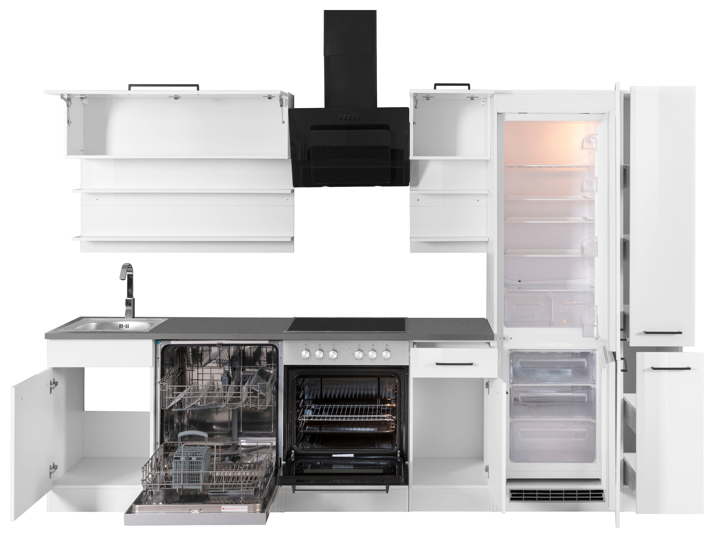 KOCHSTATION Küchenzeile »KS-Tulsa« ohne E-Geräte, Breite 300 cm, schwarze Metallgriffe, MDF Fronten