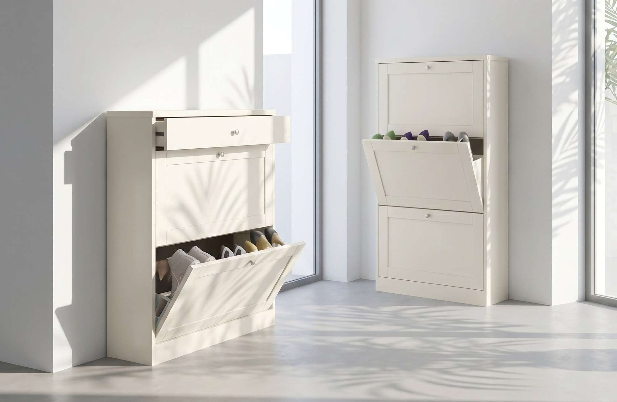 OTTO home Schuhschrank »Heide« Breite 90cm, mit Schubkasten, 2 Klappen und Facettenfront, Höhe 103cm