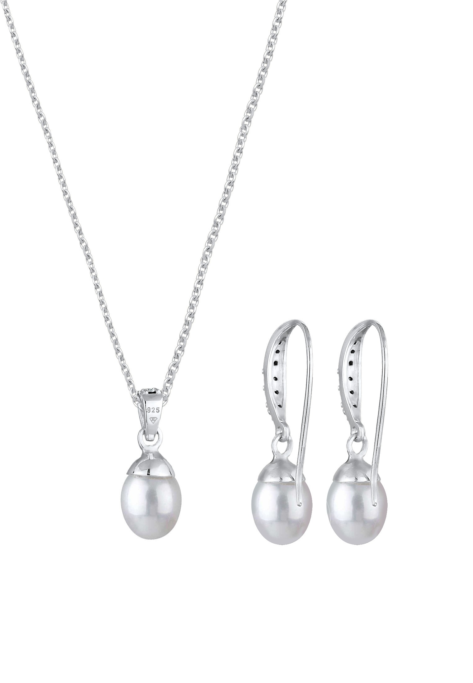 Elli Ohrring und Ketten Set »Schmuckset Elegant Perle Kristalle 925 Silber«