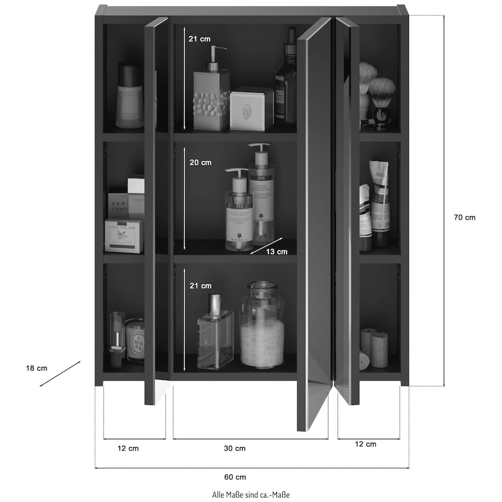 INOSIGN Badezimmerspiegelschrank »Malmö«, (Set), Badmöbel, Spiegelschrank inkl. Leuchte, Breite 60 cm