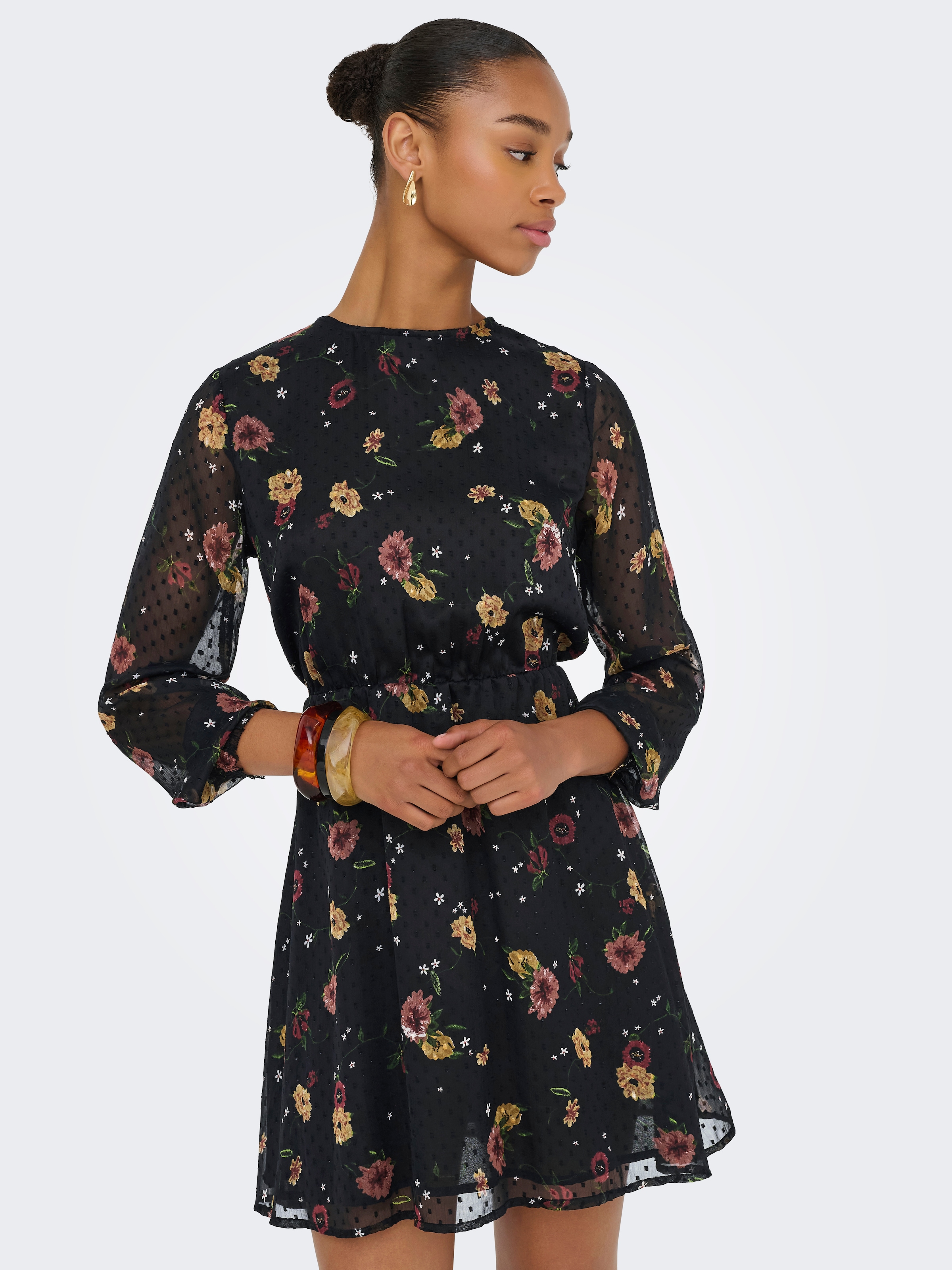 ONLY Druckkleid »ONLELIZA LIFE LS O-NECK DRESS WVN«, Sommerkleid