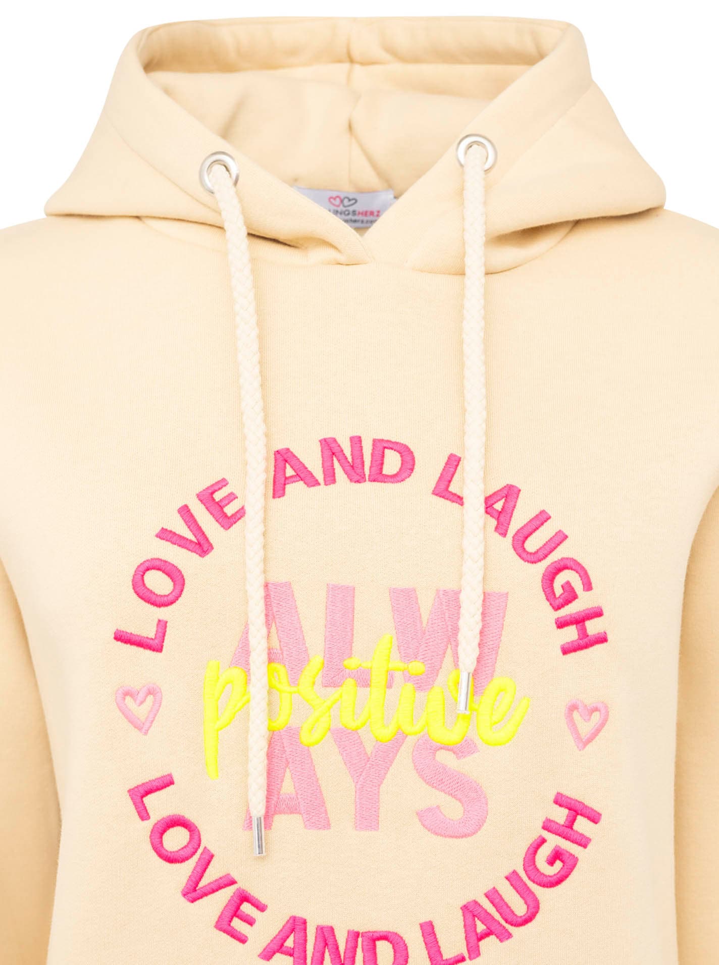 Zwillingsherz Hoodie »"Always Positive"«, Kapuze, Stickerei, Fronttasche, Bündchen-Schriftzug, Langarm