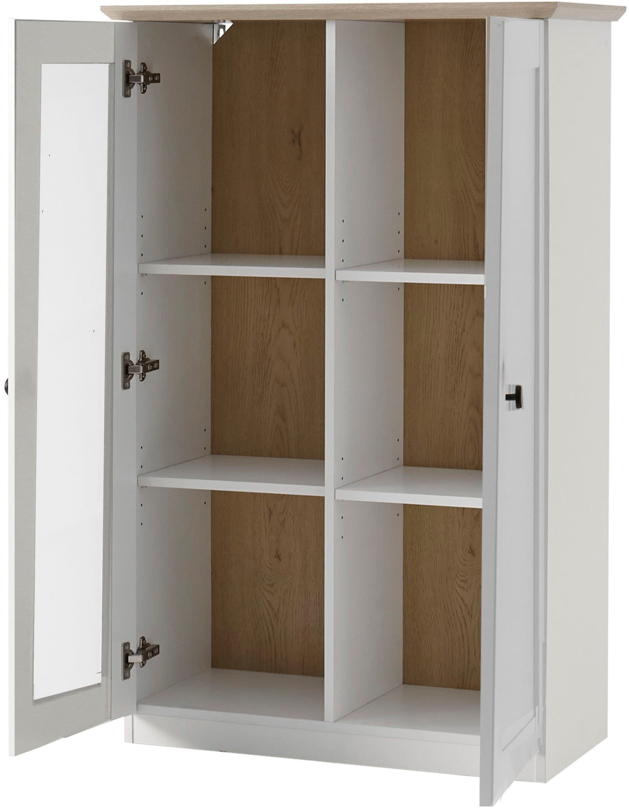 OTTO home Vitrine »Brest, Standvitrine im Landhausstil, Glasvitrine, Vitrinenschrank« schwarze Metallgriffe, ausreichend Stauraum, Glastür, 123 cm hoch