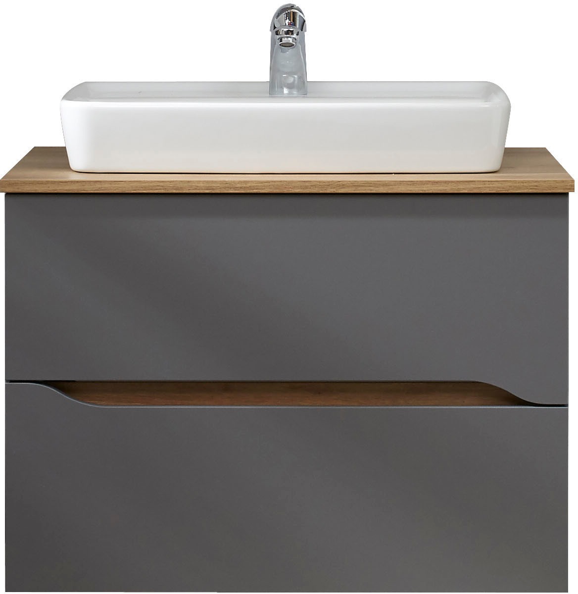 Saphir Badmöbel-Set »Quickset 5-teilig, Keramik-Aufsatzbecken mit LED-Spiegel« 7 Stk. tlg.