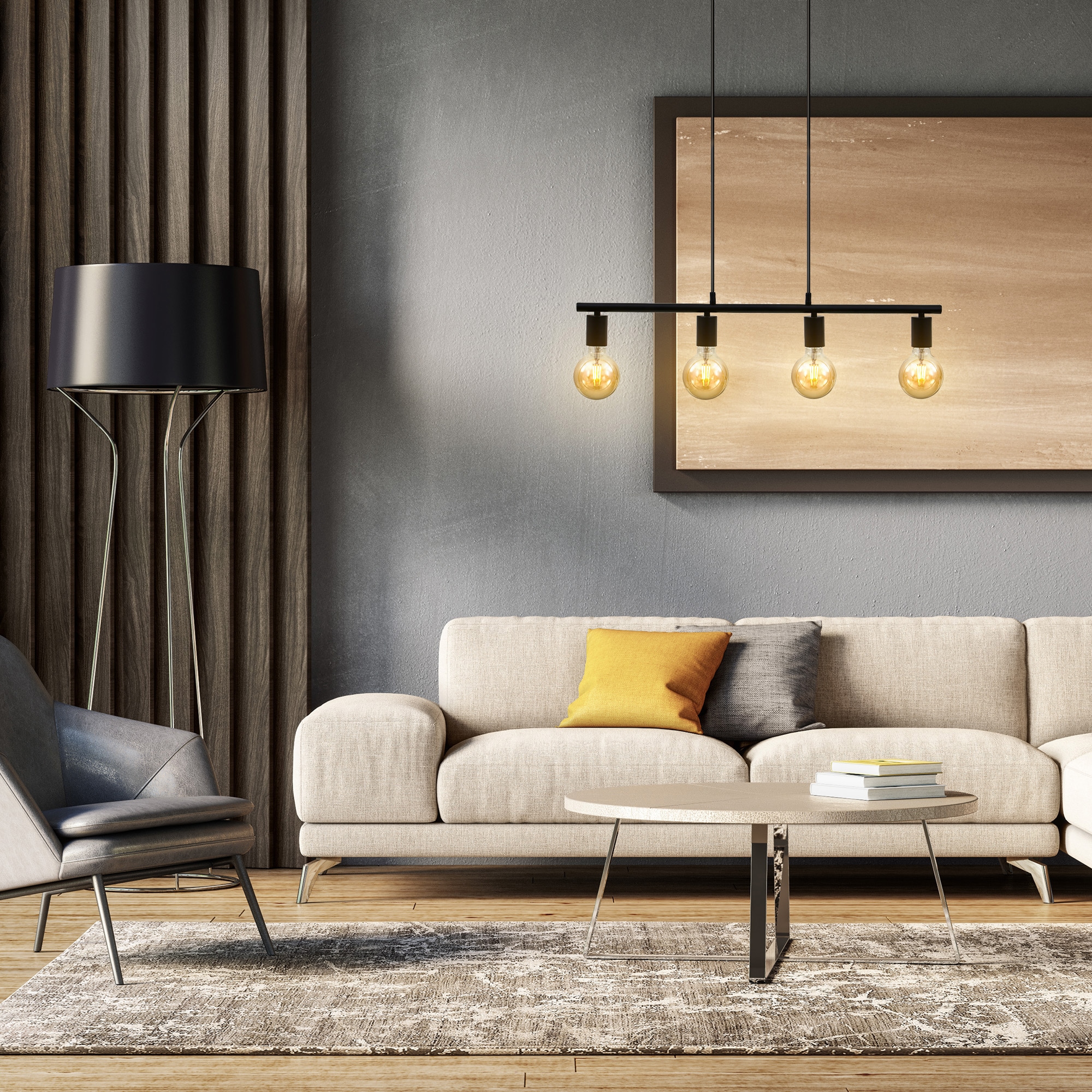 B.K.Licht LED Pendelleuchte »Nordic«, 4 flammig, Leuchtmittel E27 | ohne Leuchtmittel-Leuchtmittel wechselbar, Hängeleuchte, Hängelampe, Retro, Industrie, matt-schwarz, E27, Spot